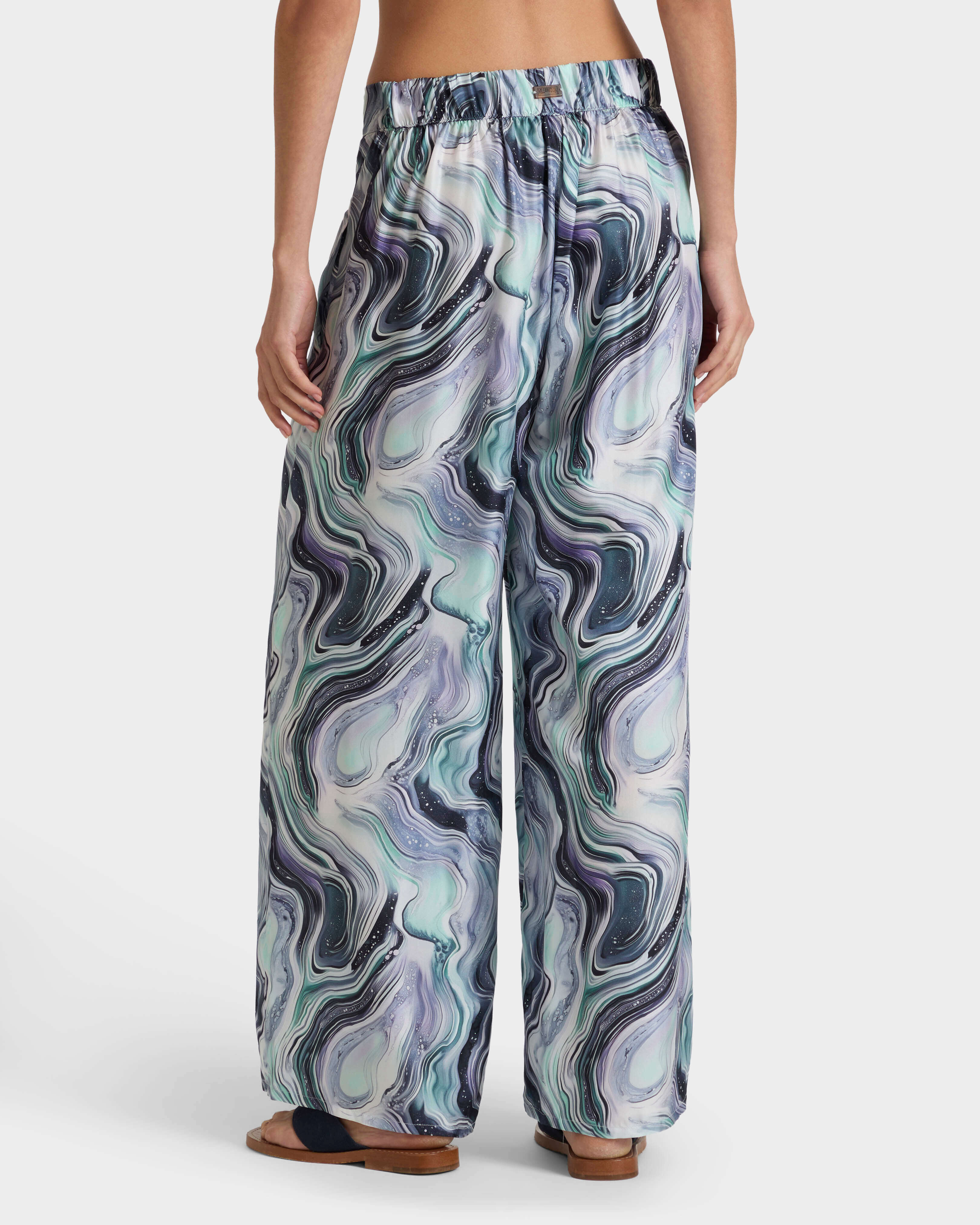 Women Wide-Leg Silk Pants Marble WHITE backworn view