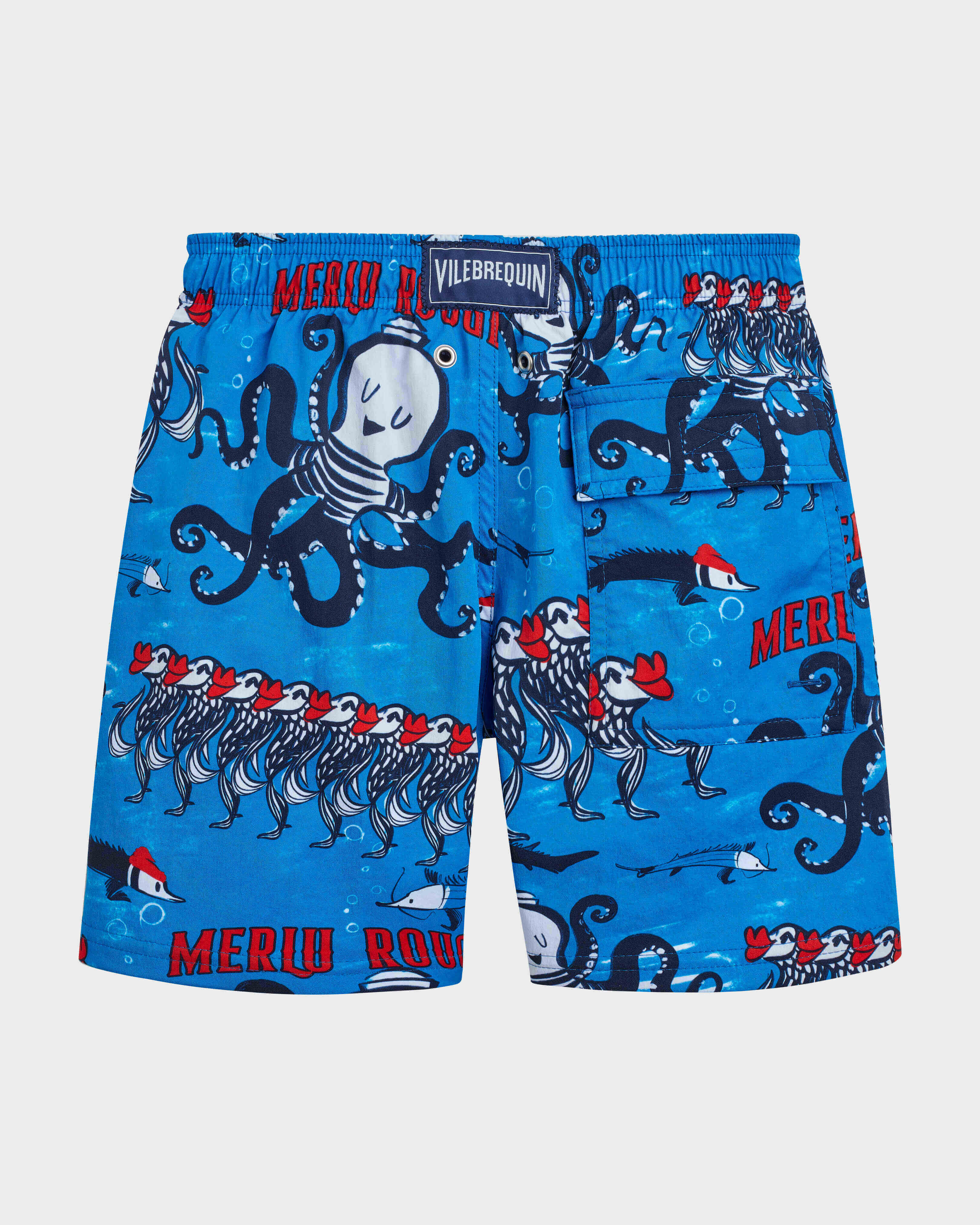 Bañador elástico con estampado Au Merlu Rouge para niño NEON BLUE back view