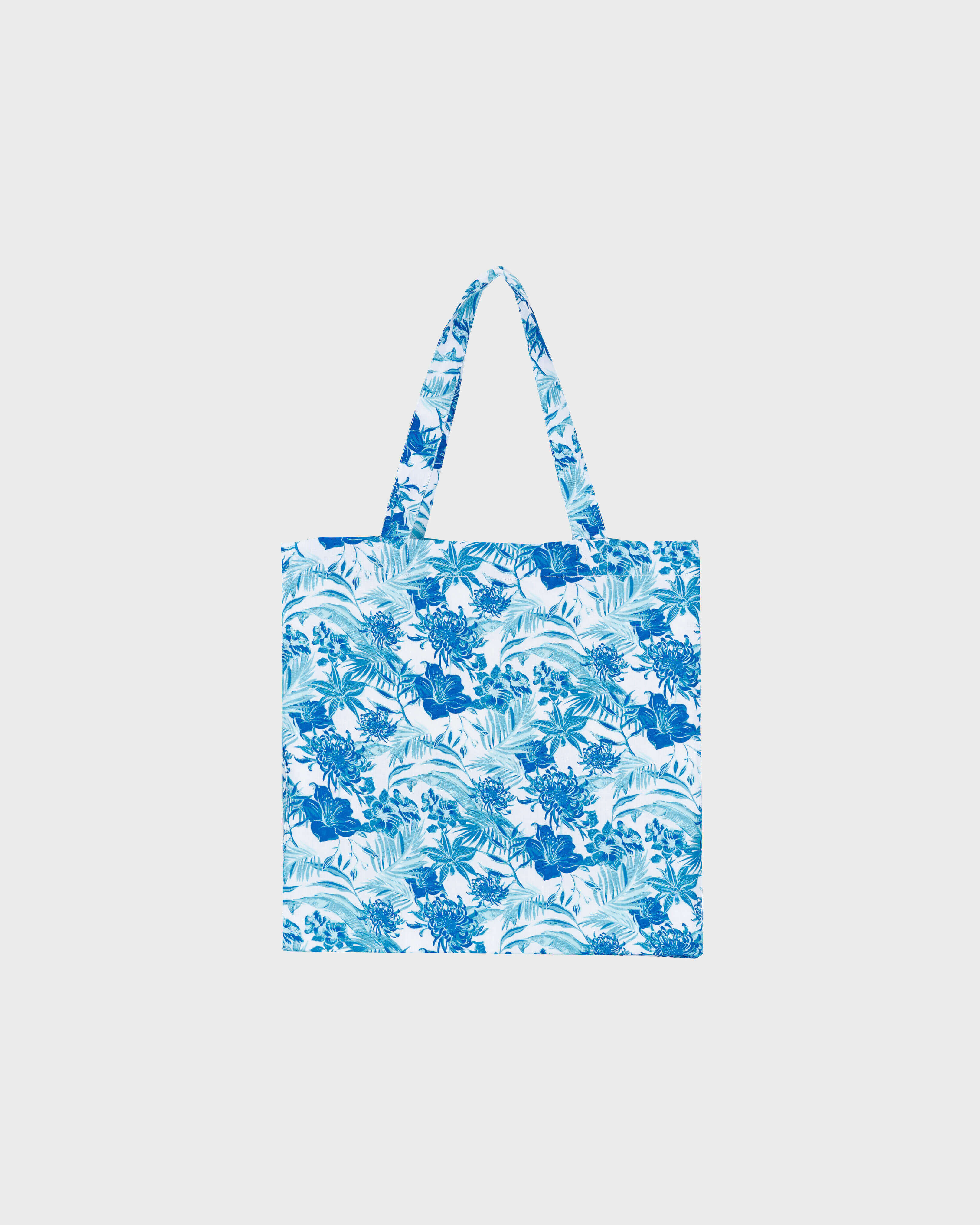 Tote bag de plage en lin unisexe Tahiti Flowers BLANC back view