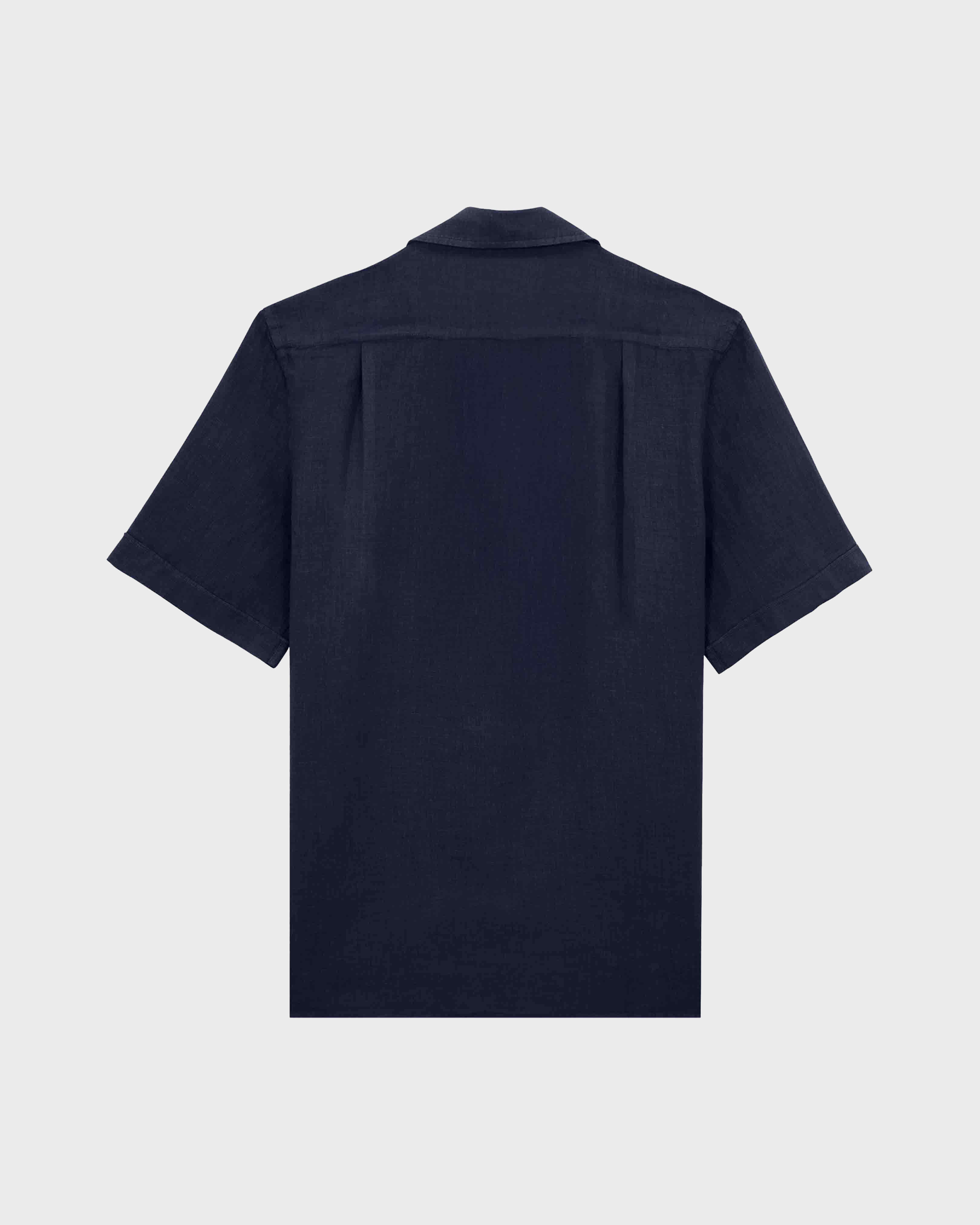 Men Linen Short-Sleeve Shirt Solid NAVY back view