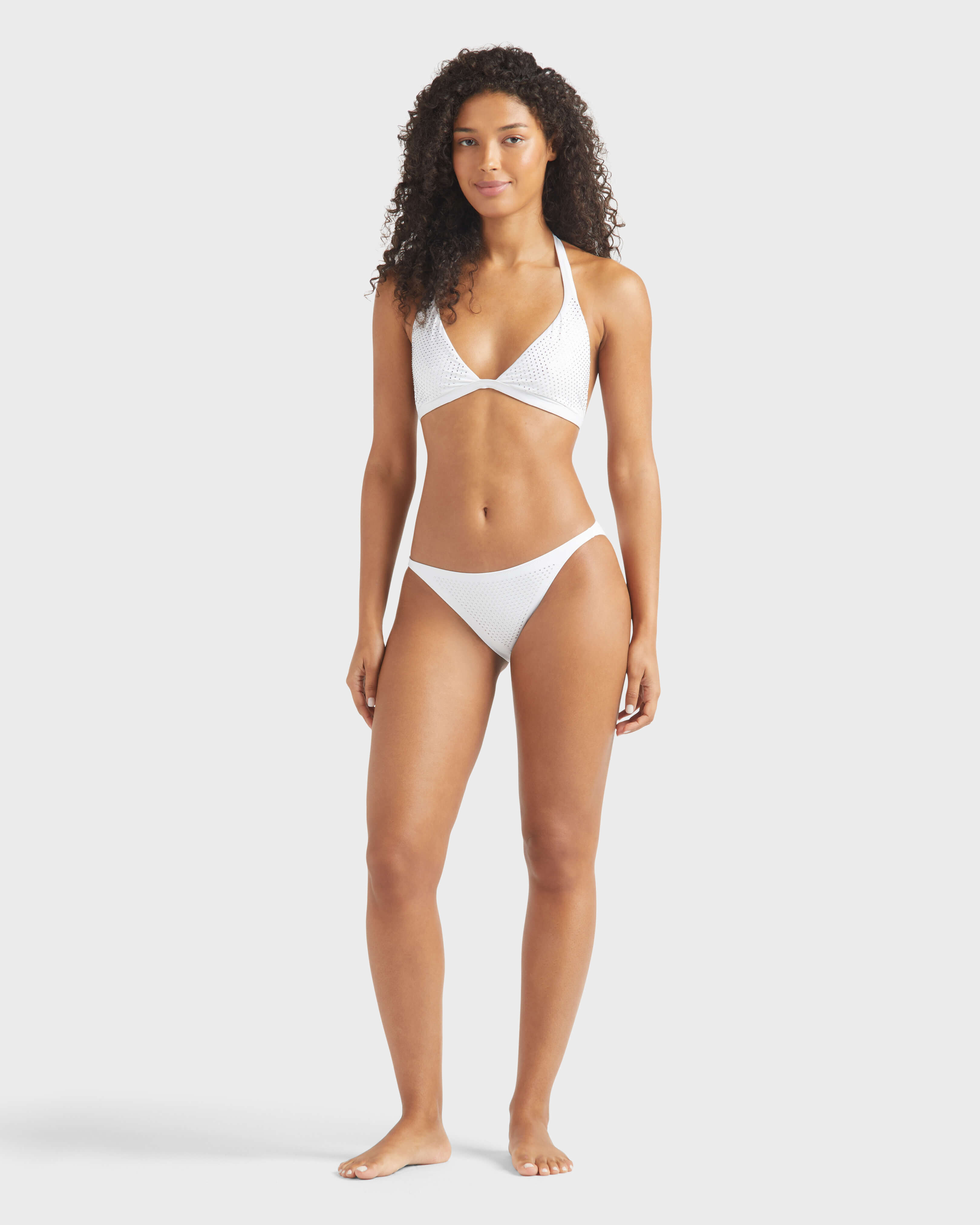 Women Mini brief Bikini Bottom Strass WHITE frontworn view