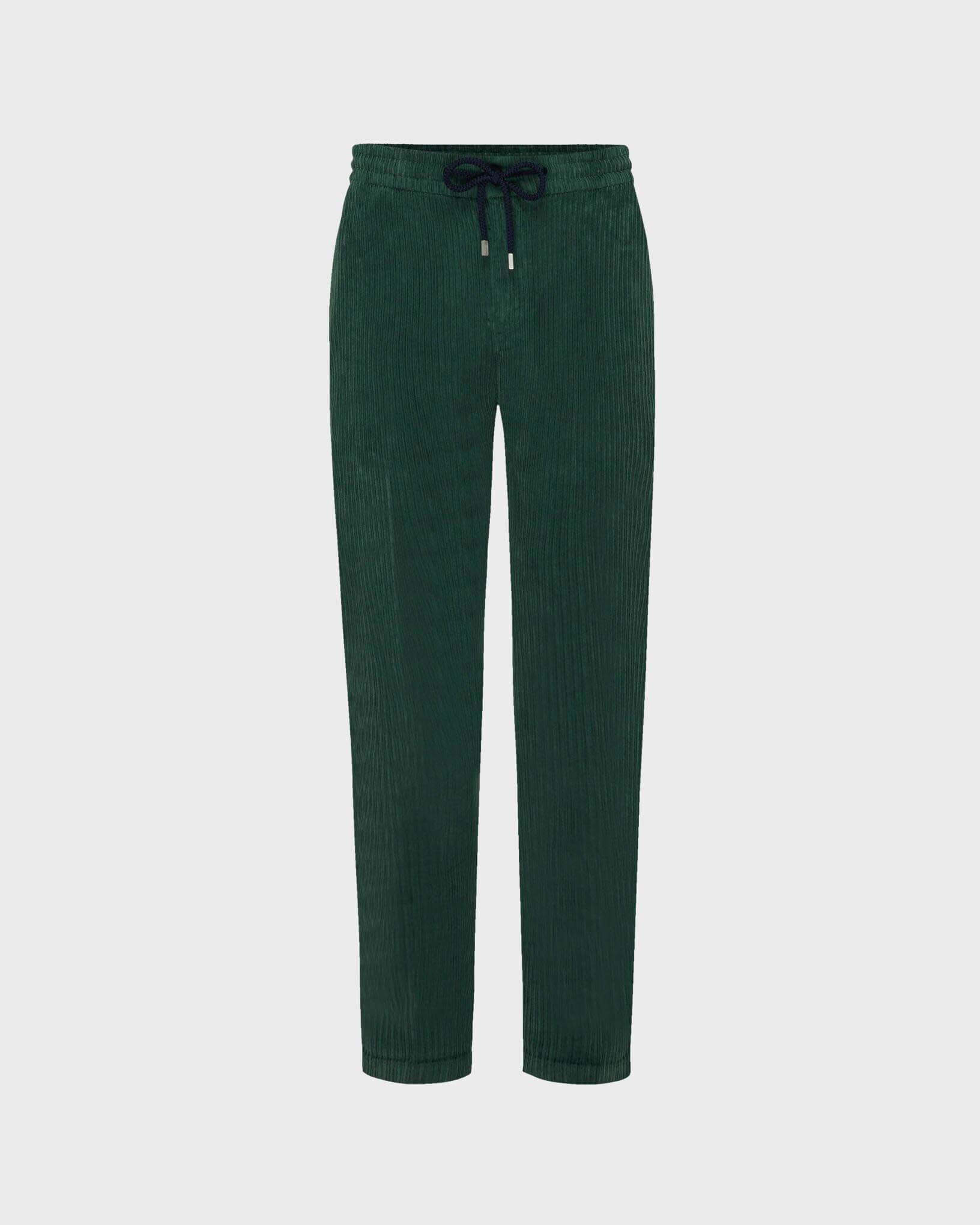 Men Large Lines Corduroy Jogger Pants Vintage PINE front view