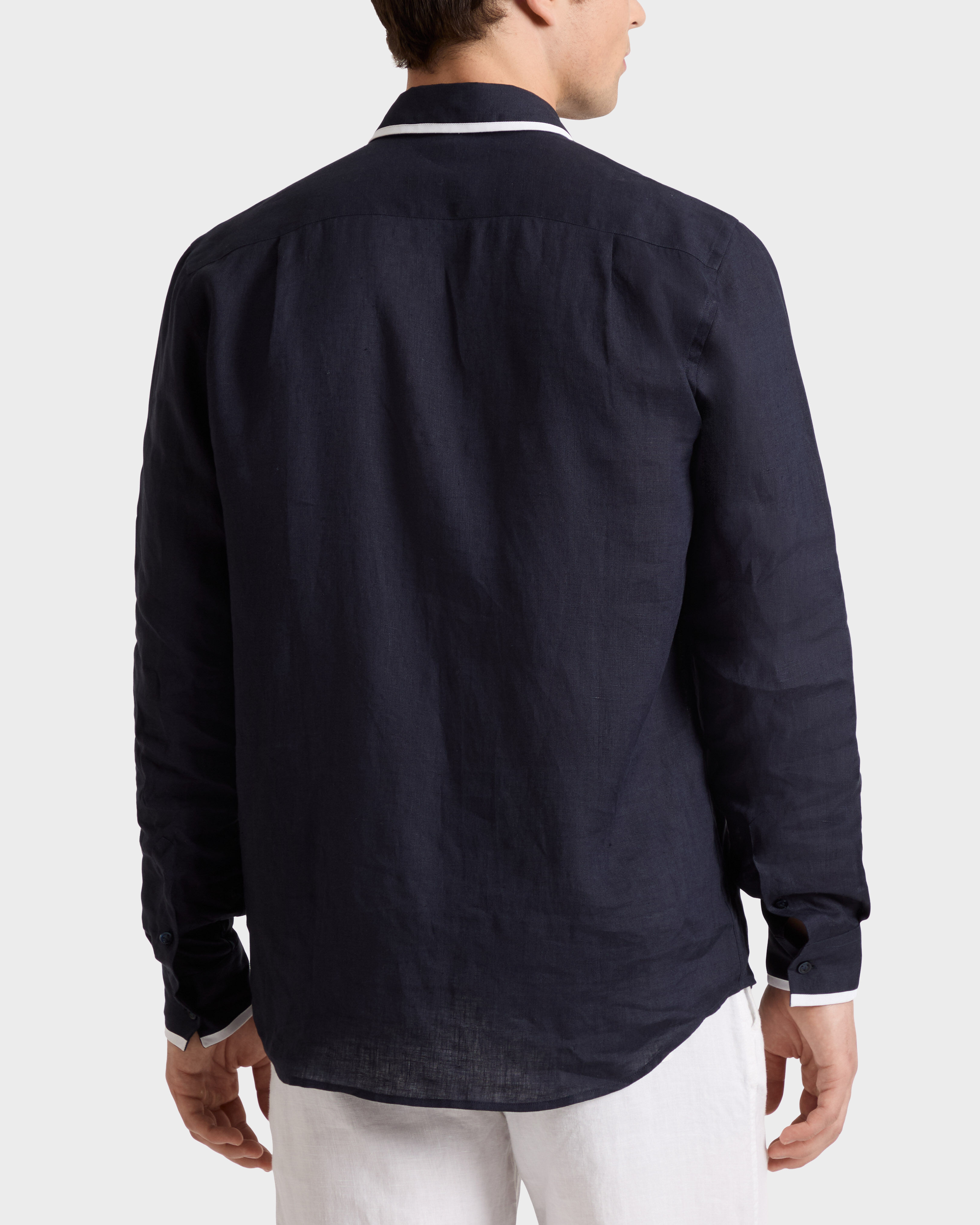 Men Linen Shirt Solid NAVY backworn view