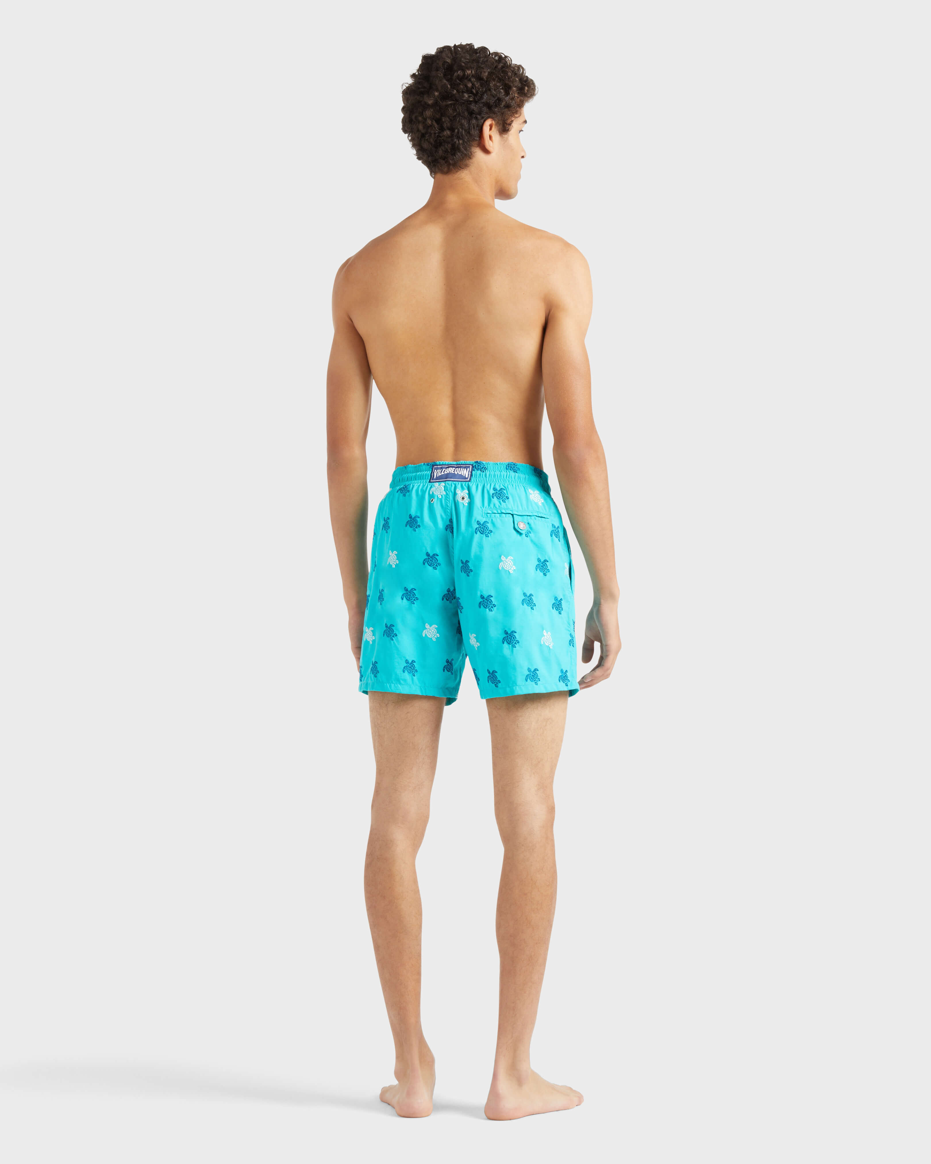 Men Swim Trunks Embroidered Micro Ronde des Tortues Diagonale - Limited Edition DISCO GREEN backworn view