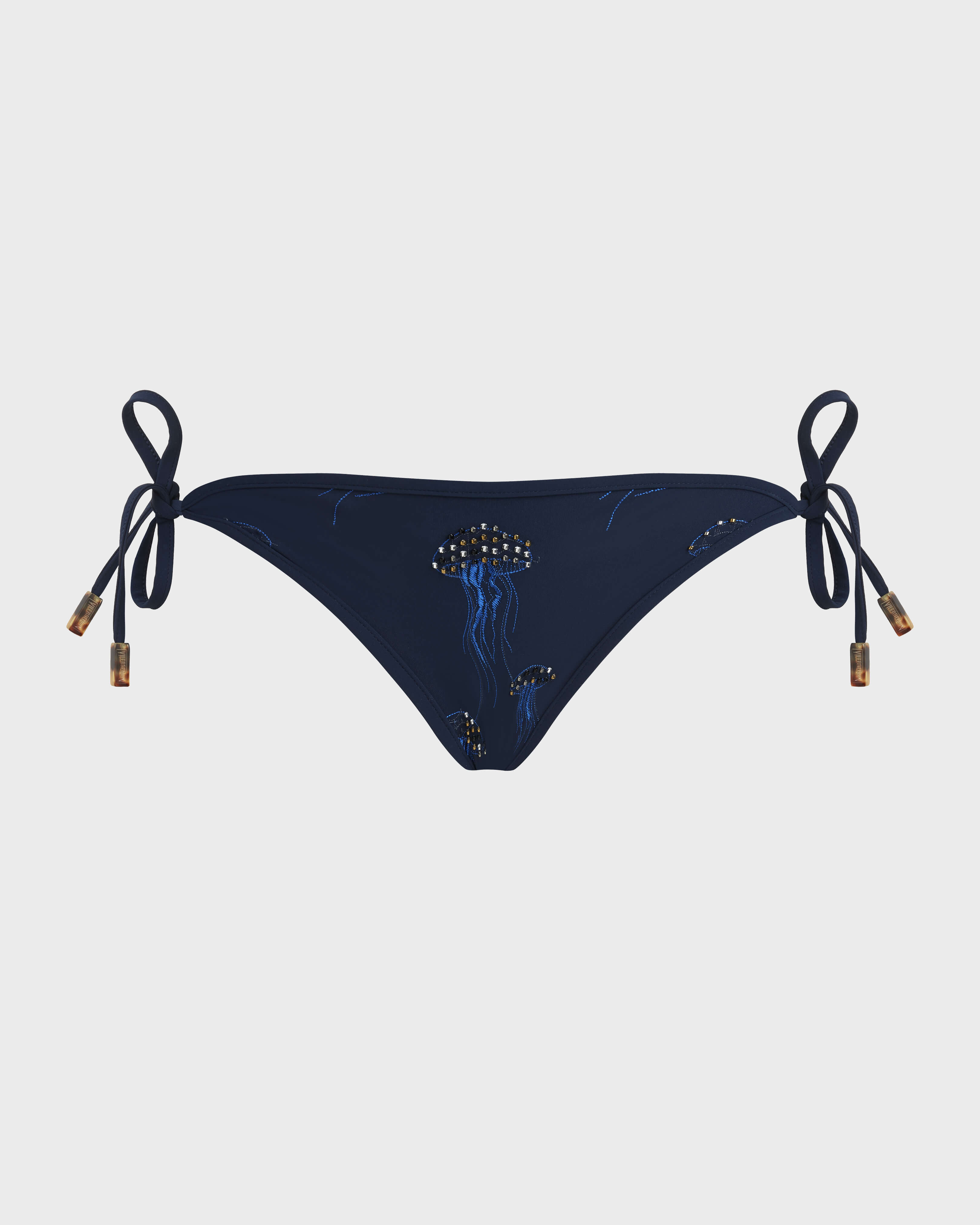 Braguita de bikini para anudar Medusas bordadas con abalorios mujer - Collection Limited AZUL MARINO front view