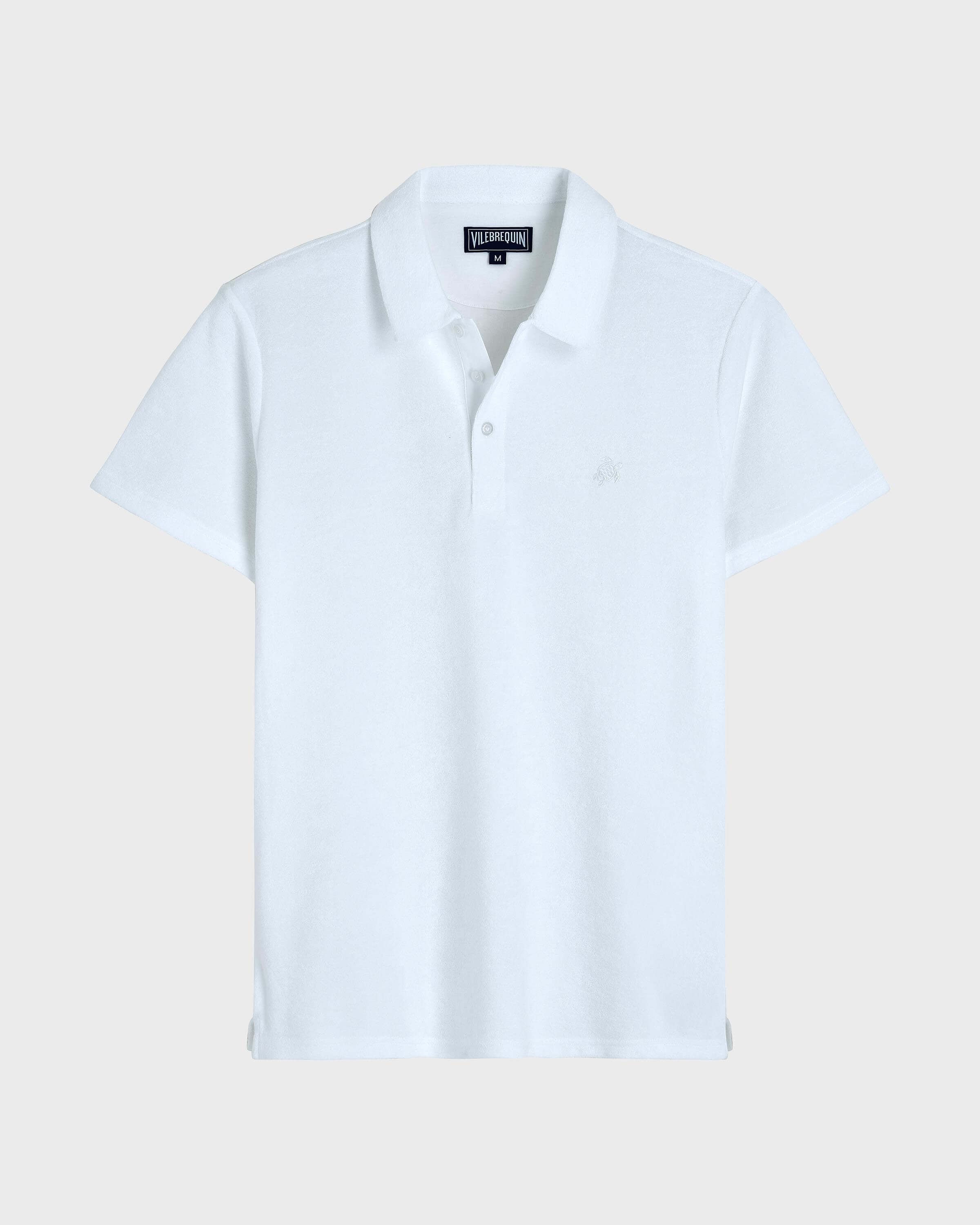 Men Organic Cotton Terry Polo Solid WHITE front view