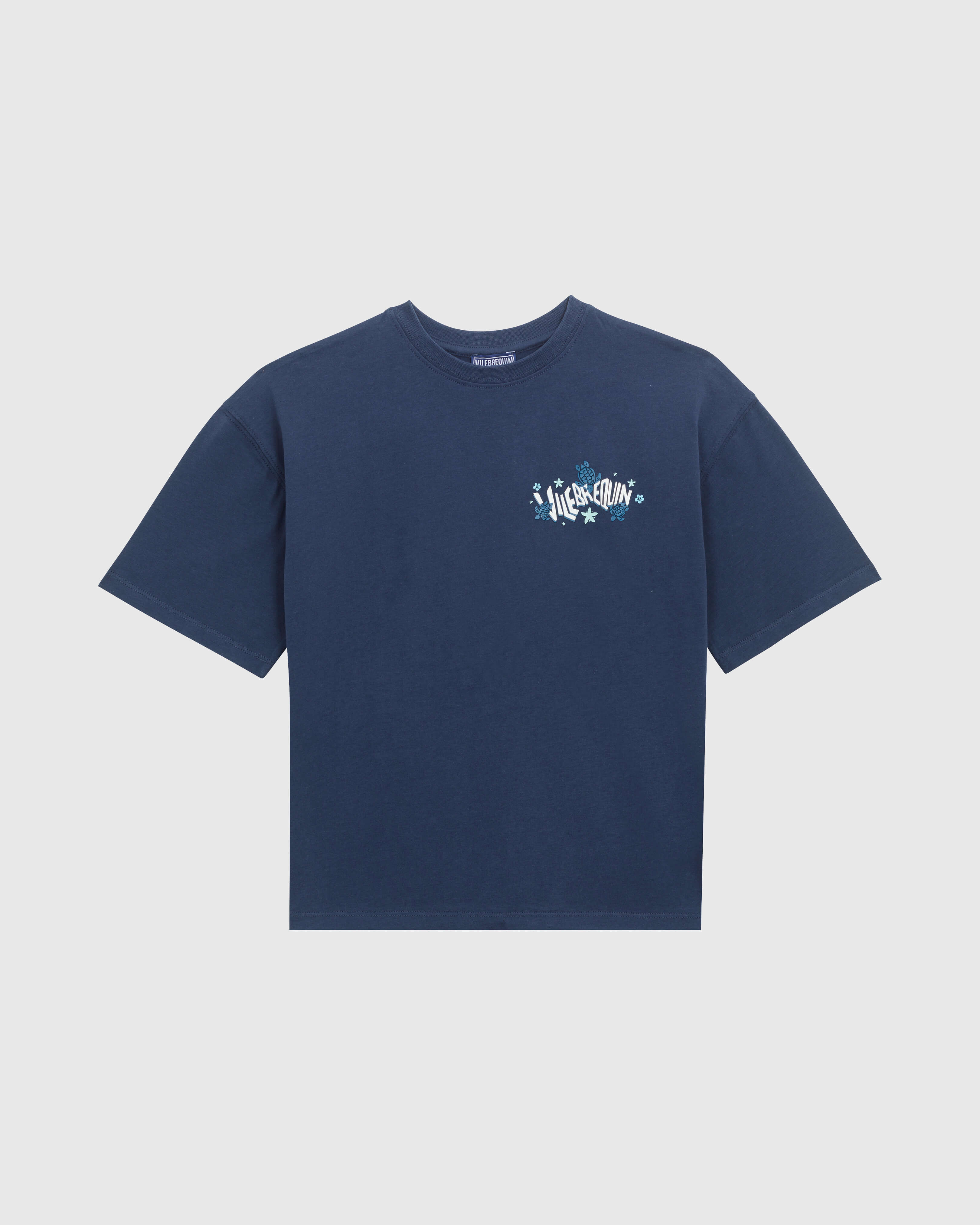 Boys Organic Cotton T-shirt back textured gummy logo NAVY front view