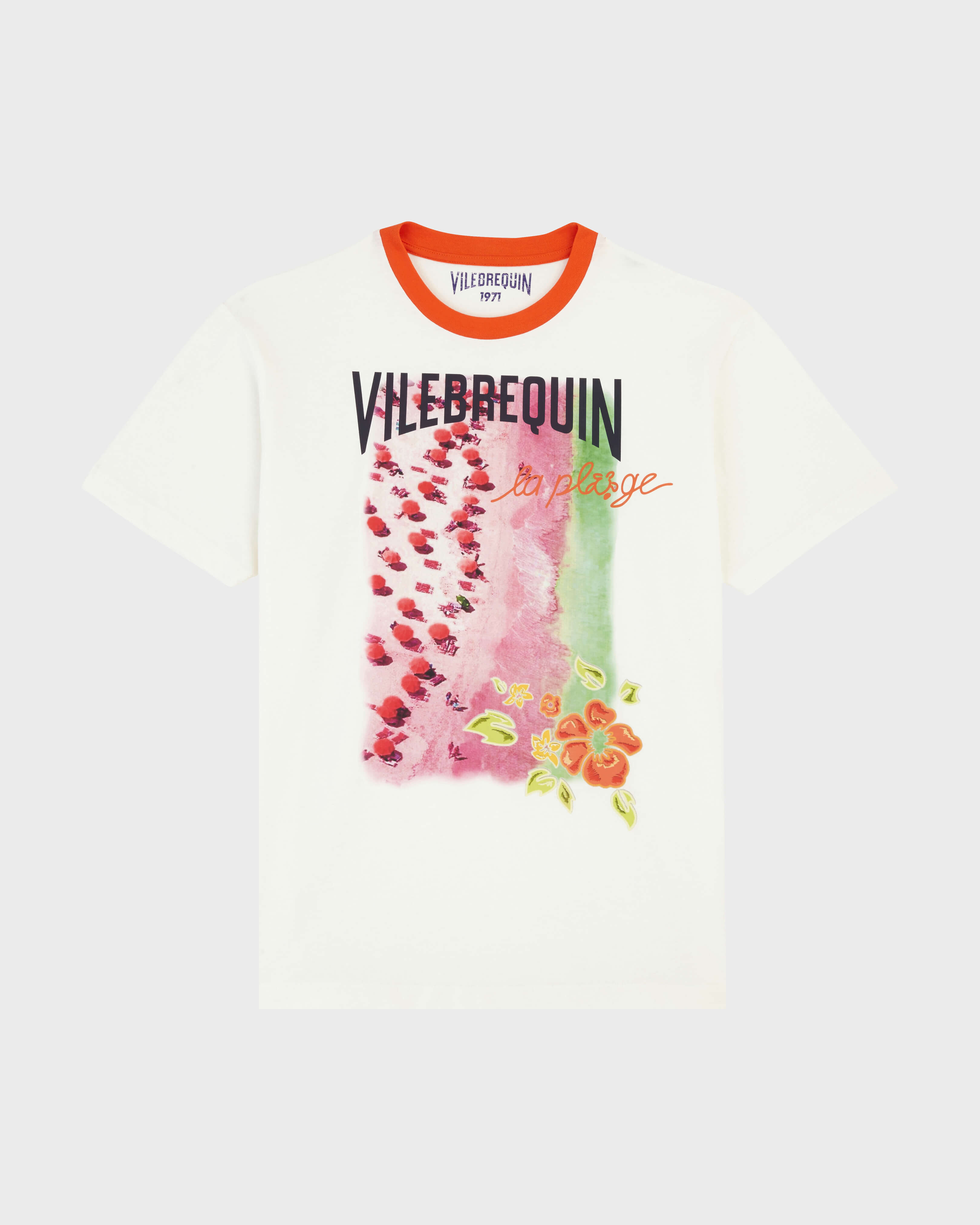 Vilebrequin La Plage from the Sky T-Shirt aus Baumwolle für Herren OFF WHITE front view