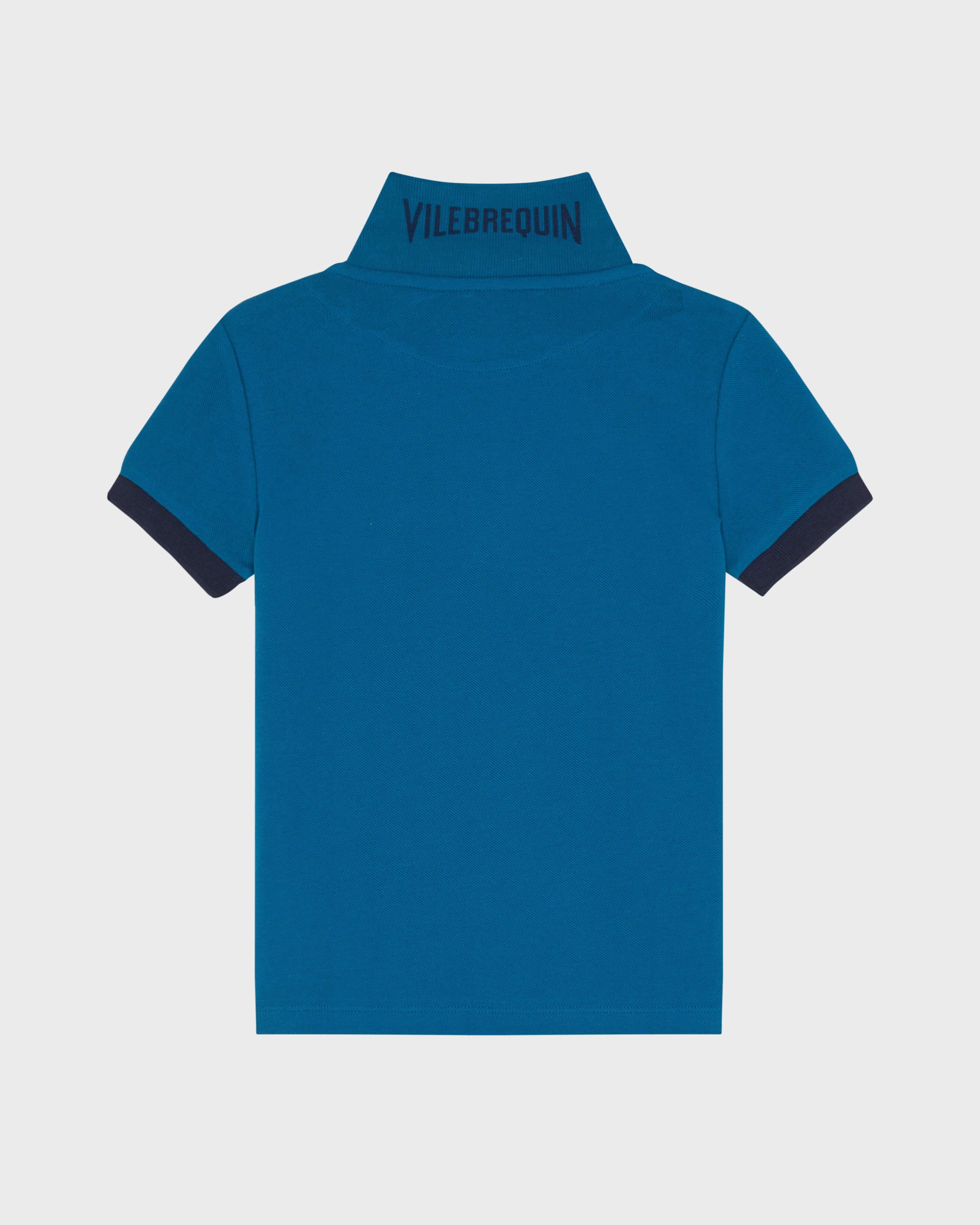 Boys Organic Cotton Polo Solid PEACOCK back view