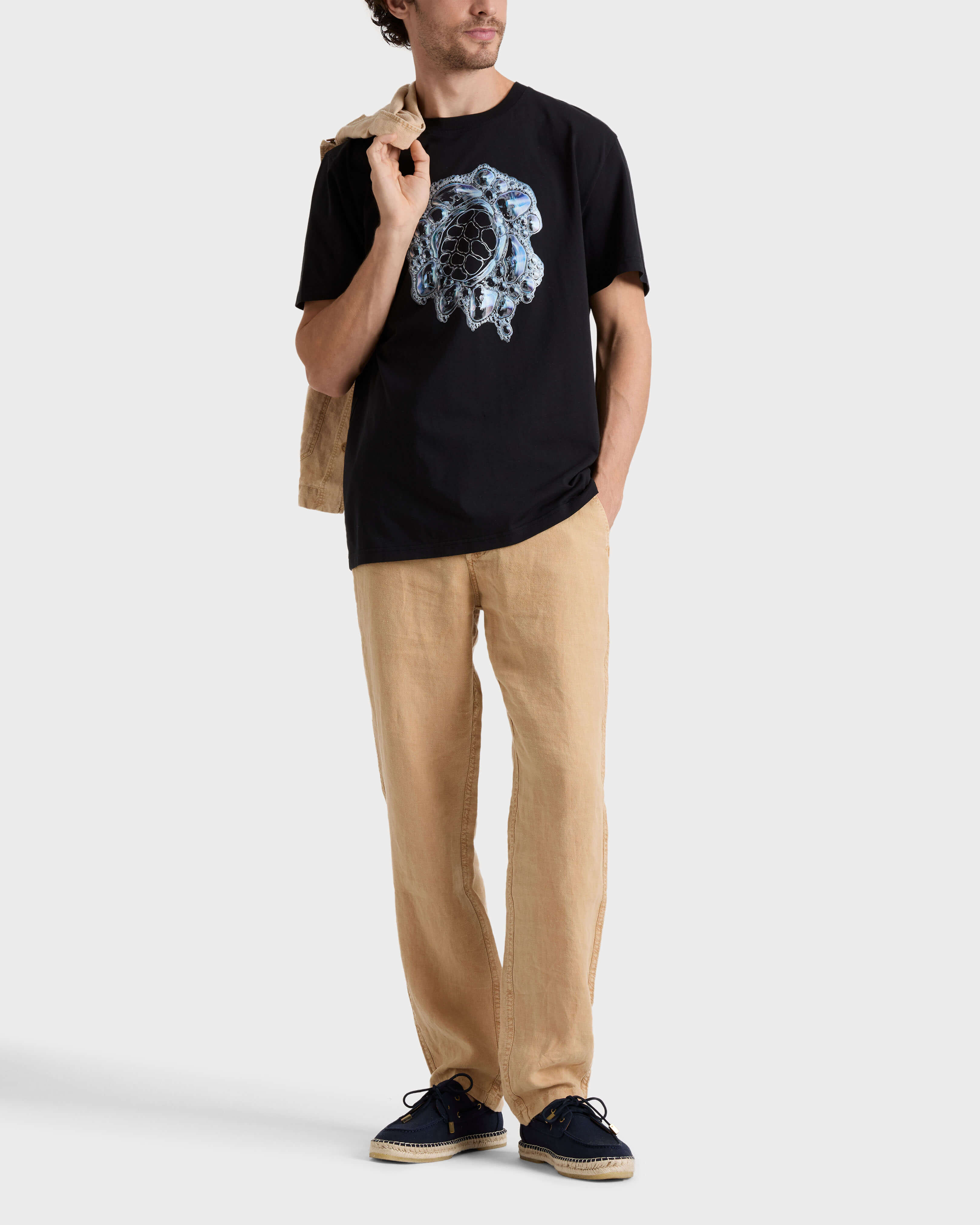 Men Linen Pants Regular Fit Natural Dye MOCHA frontworn view