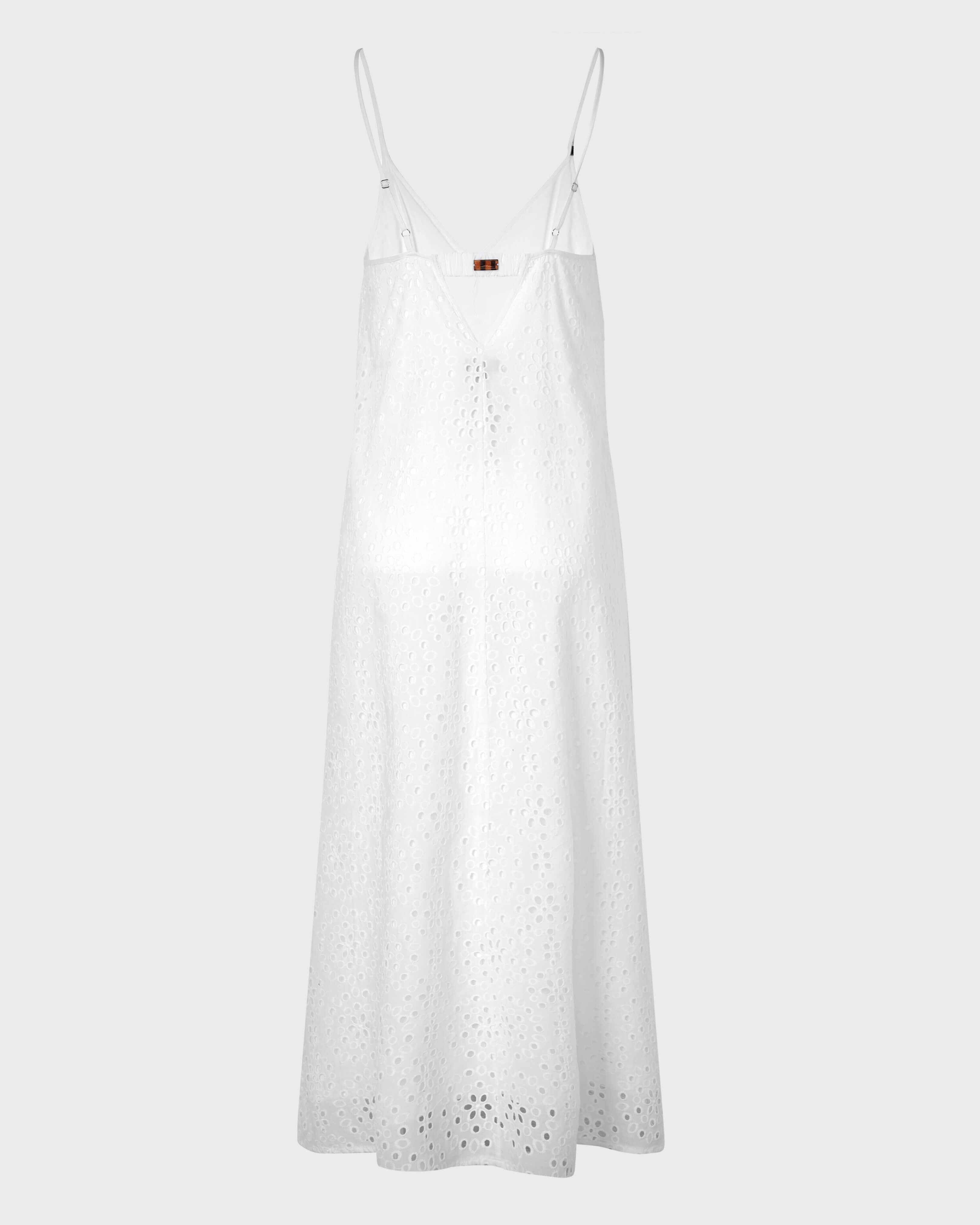 Women Floral Broderie Anglaise V-Back Maxi Dress WHITE back view