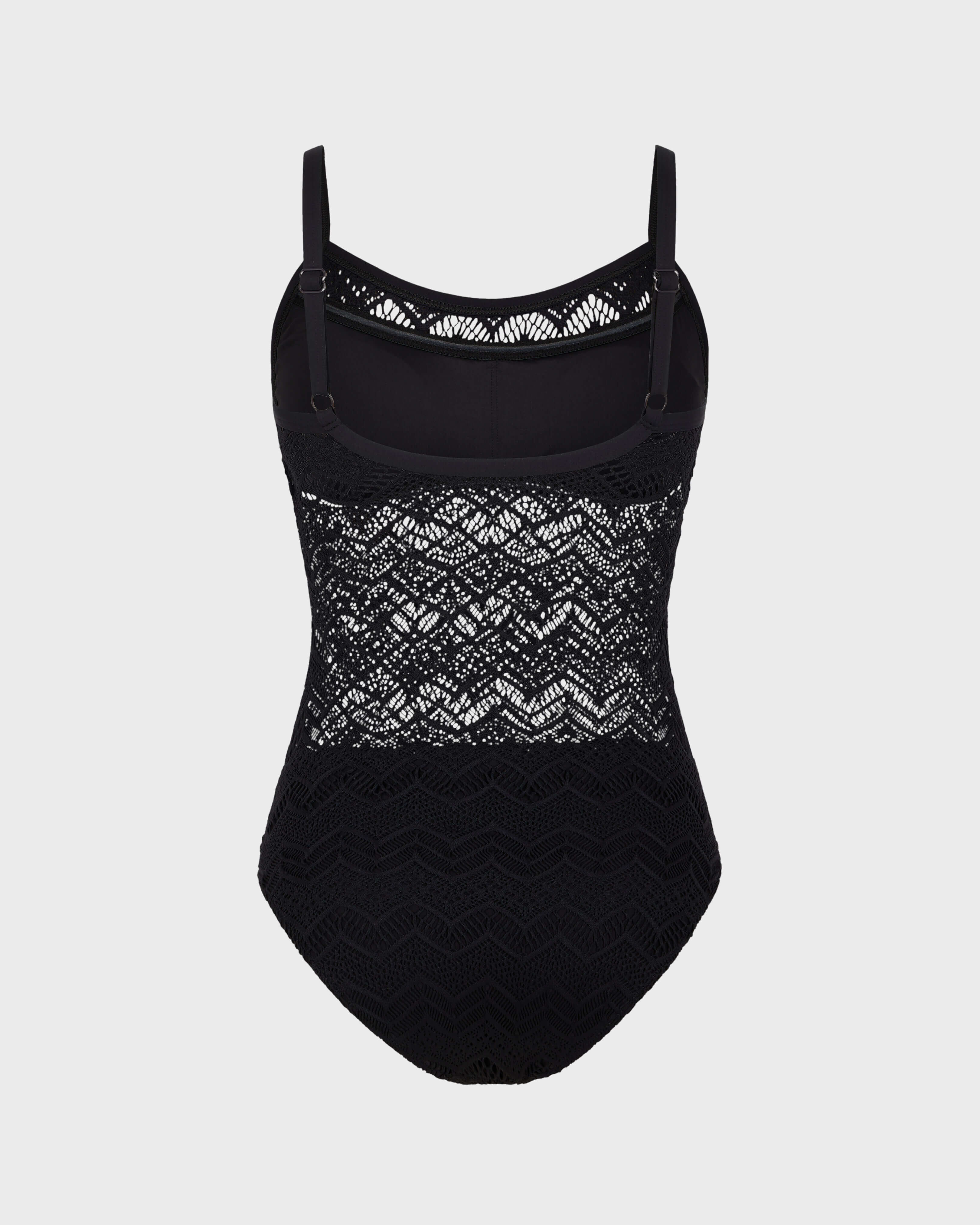 Women Lace One-piece Swimsuit BLACK back view
