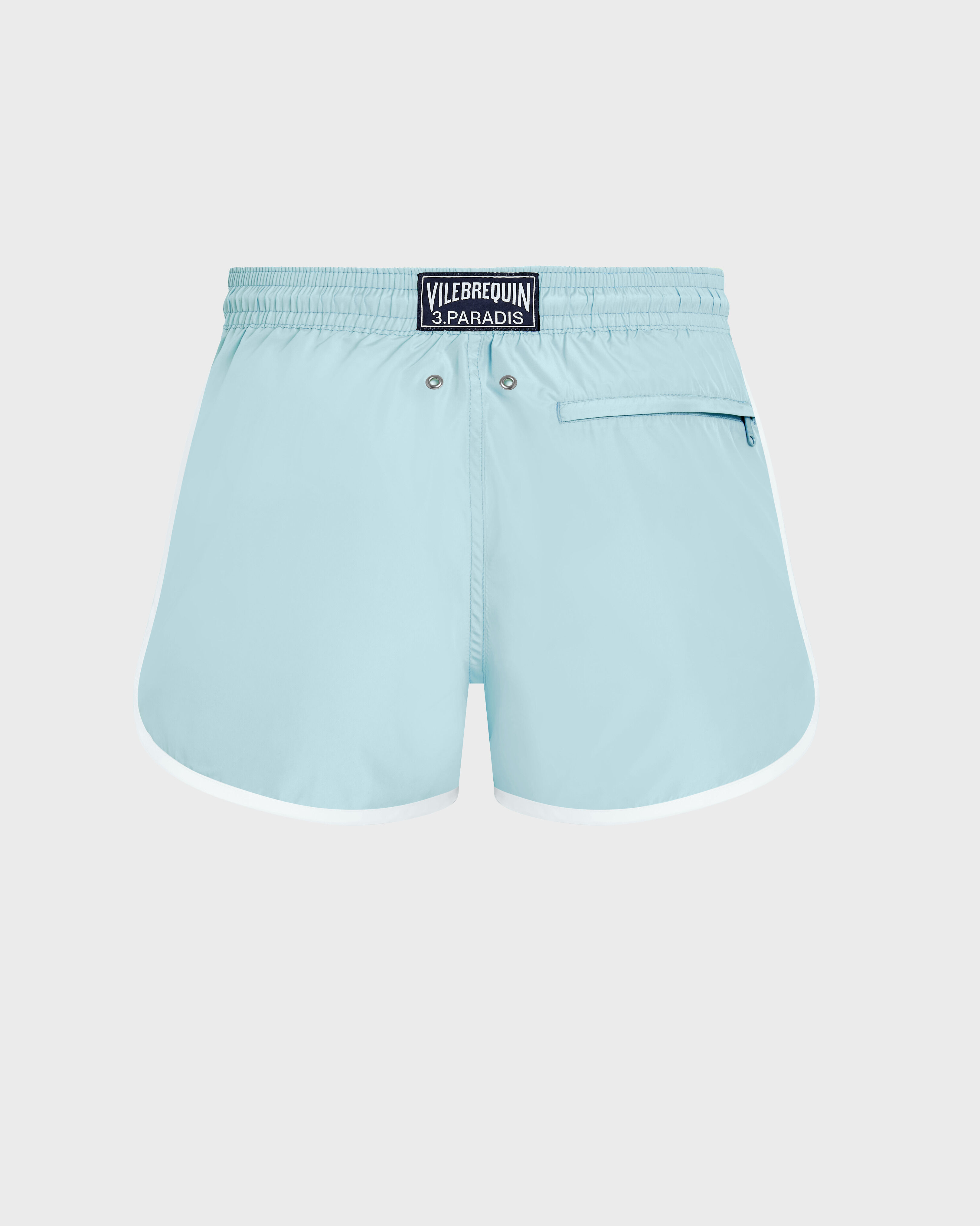 Maillot de bain court homme broderie placée - Vilebrequin x 3.PARADIS BLEU GIVRE back view