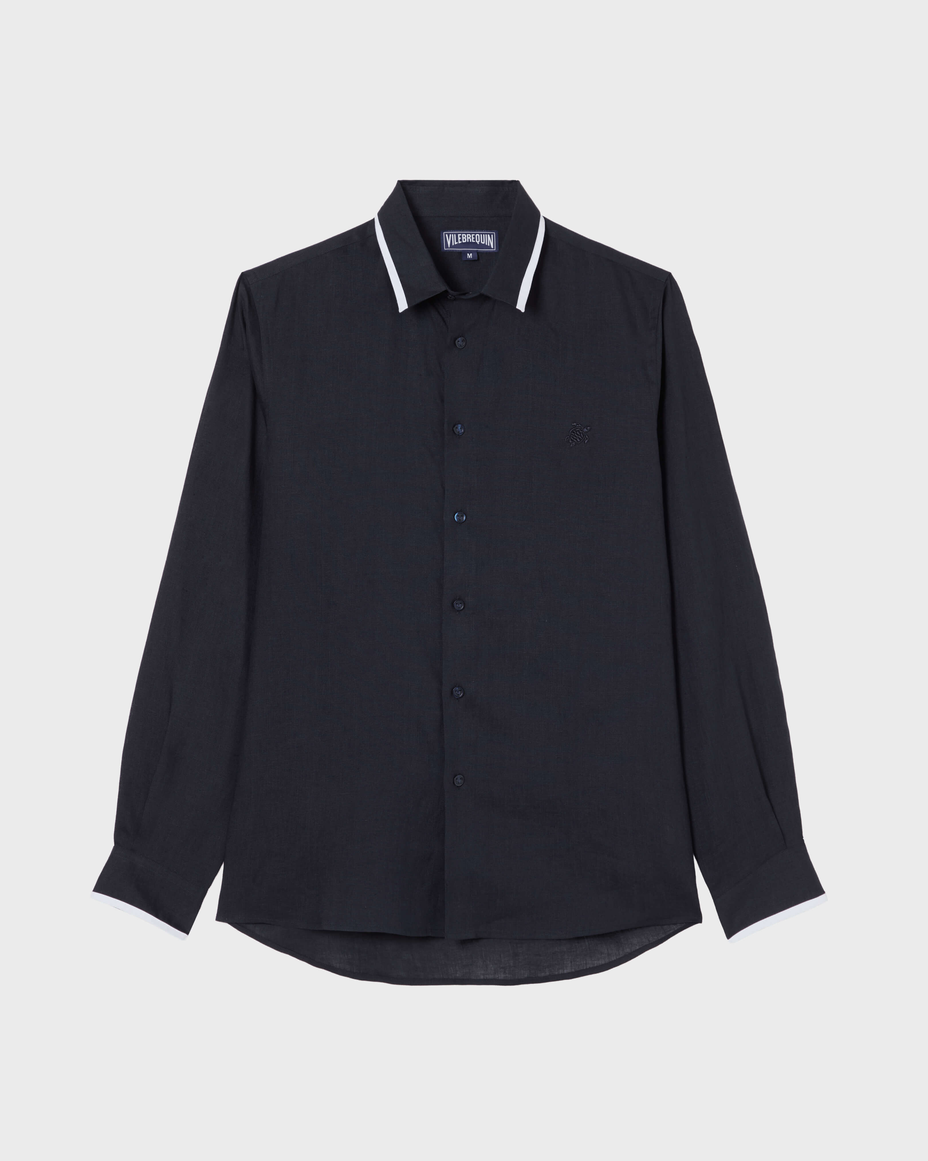 Men Linen Shirt Solid NAVY front view