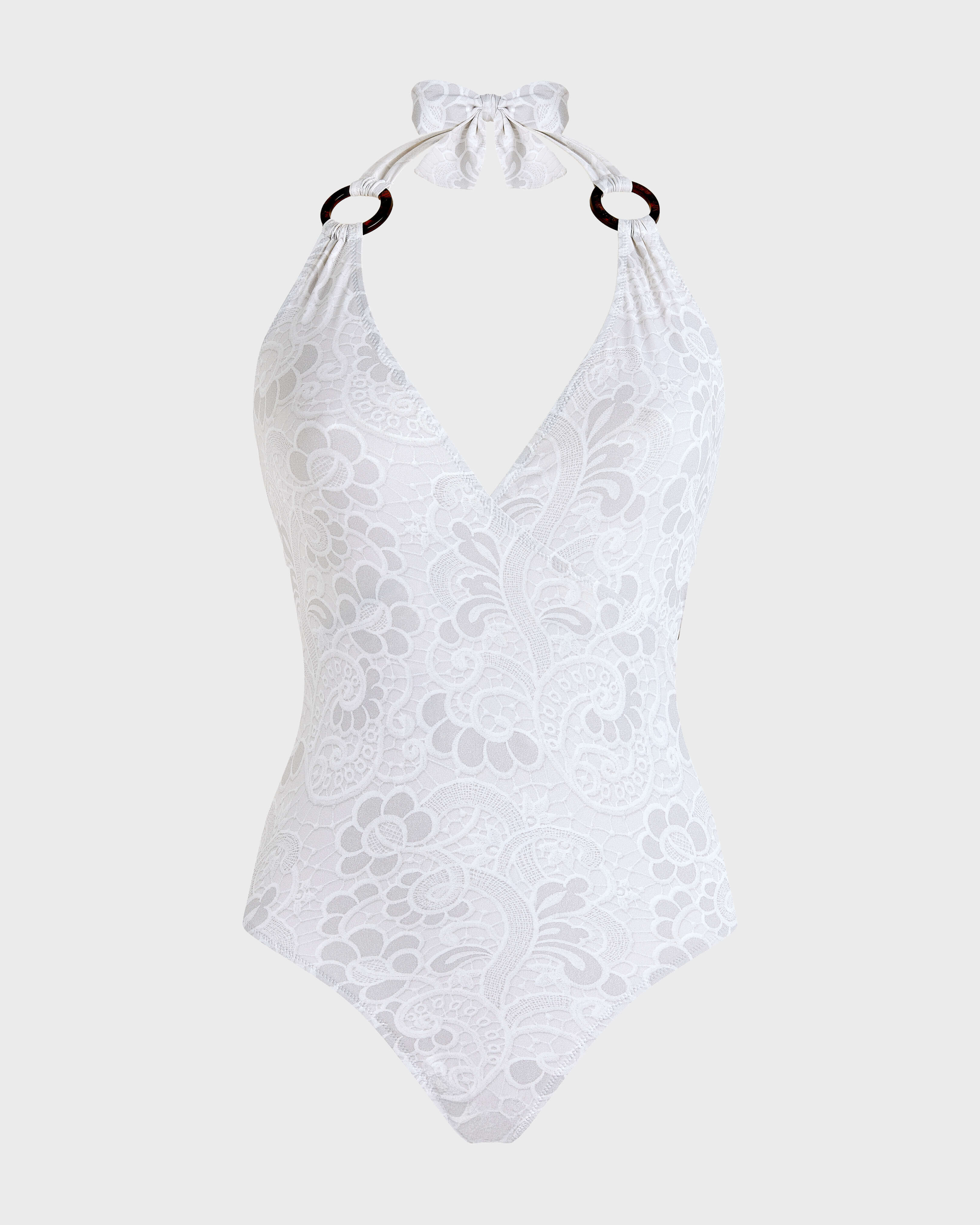 Bañador de una pieza mujer estampado trampantojo guipur - Collection Limited BLANCO front view