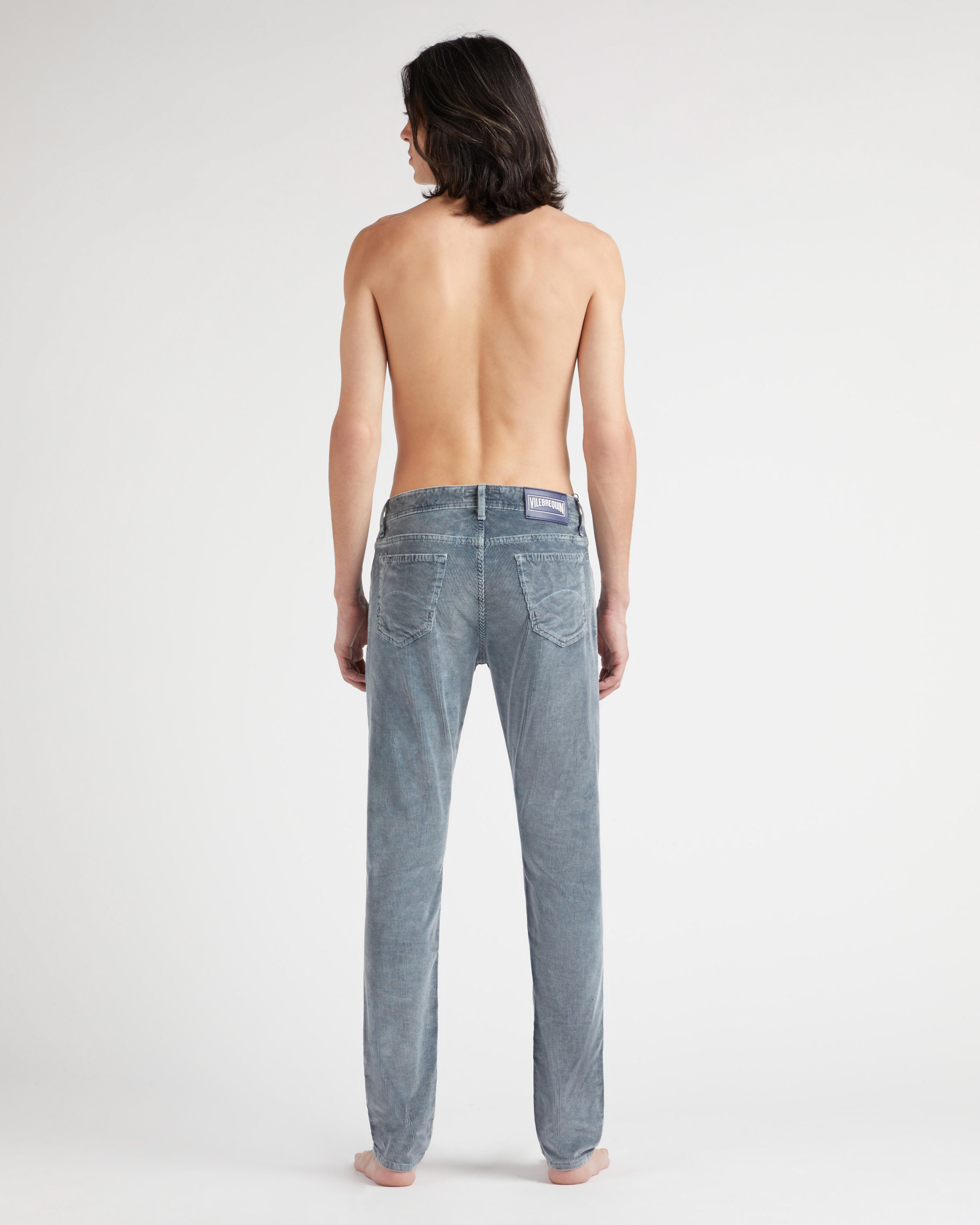 Men Vintage Faded 5-Pocket Corduroy Pants BEIGE / GREY backworn view