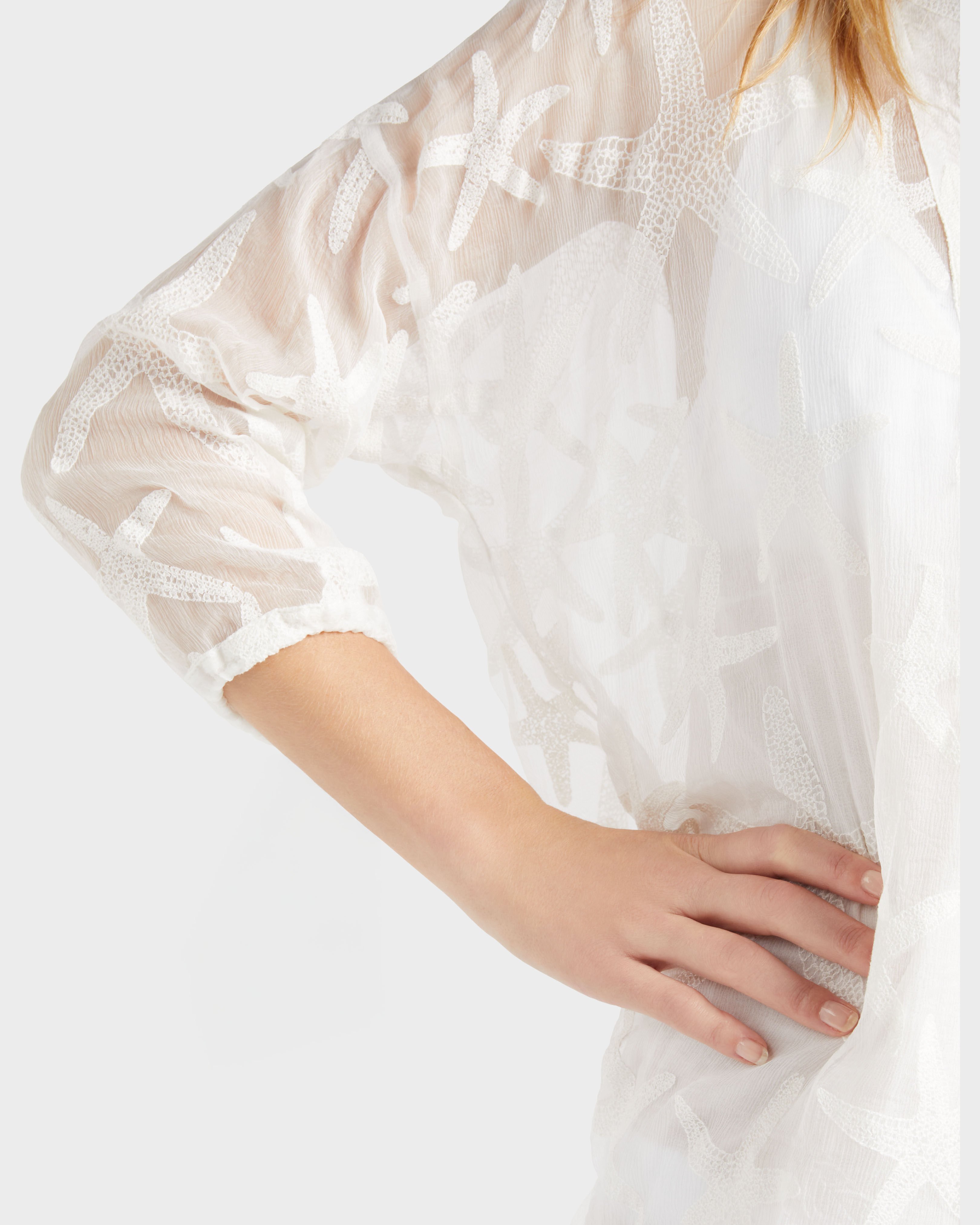 Women Silk Shirt Starfish Transparent Effect OFF WHITE supp2 view