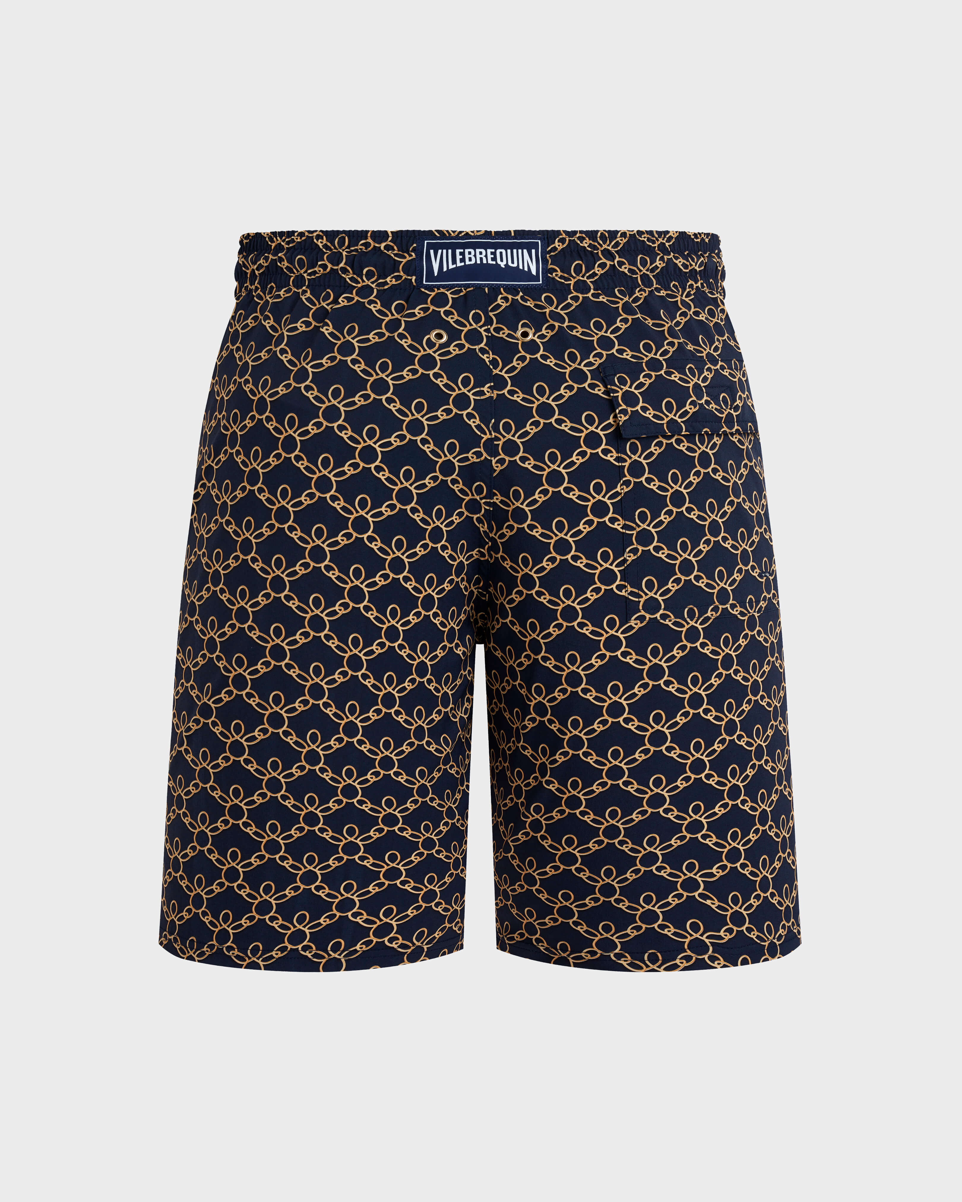 Men Long Stretch Swim Shorts Turtles Chain NAVY back view