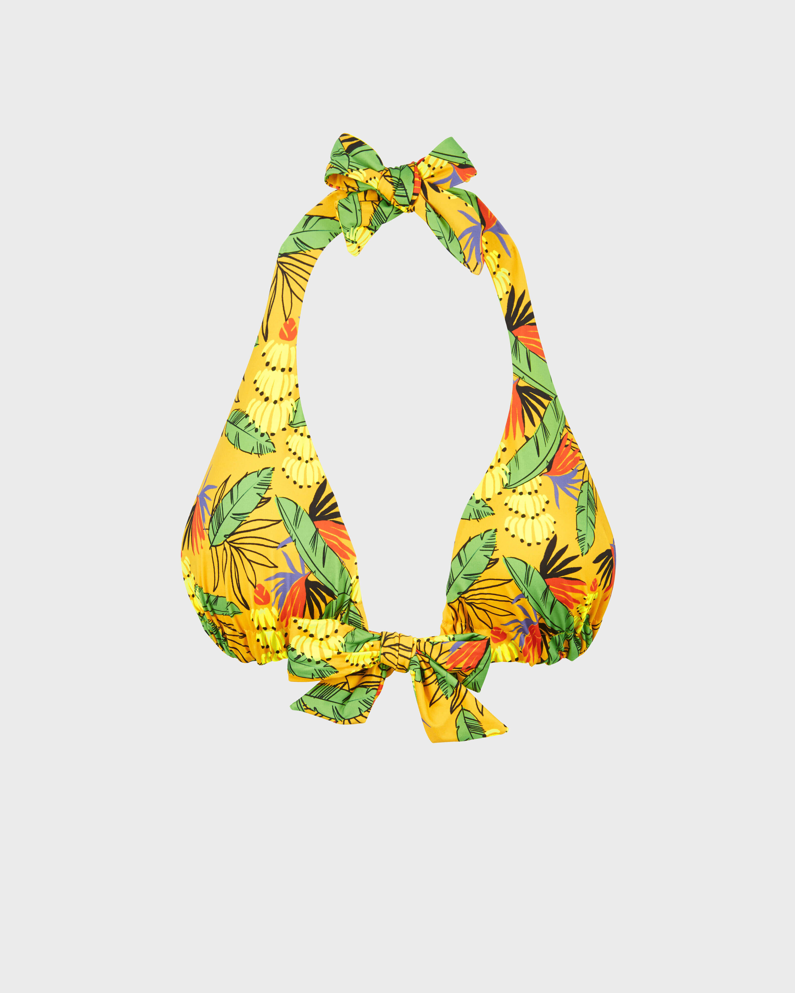 Top de bikini anudado alrededor del cuello con estampado Go Bananas para mujer CURRY front view