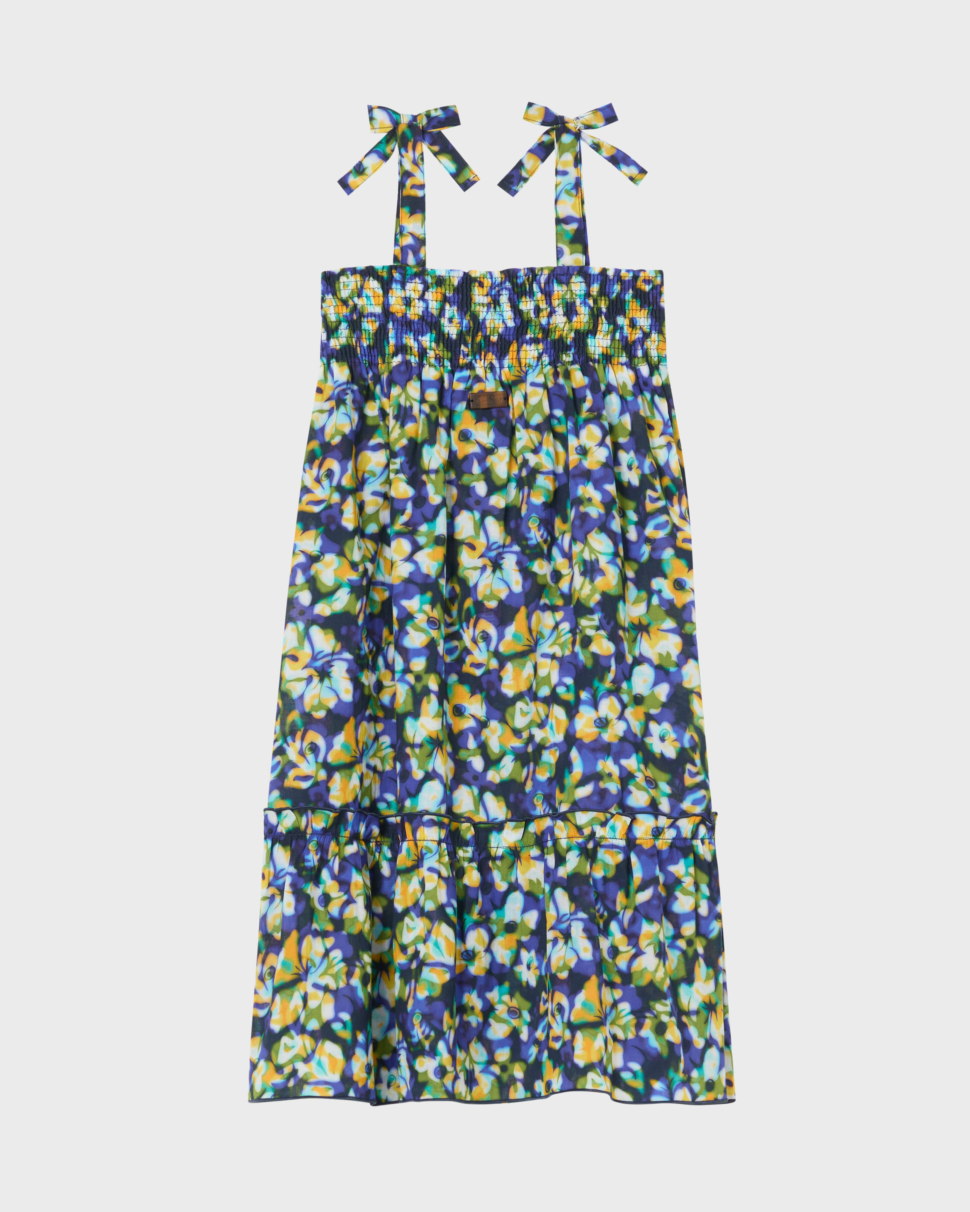 Robe en voile de coton fille Frangipanier Trouble BLEU MARINE back view