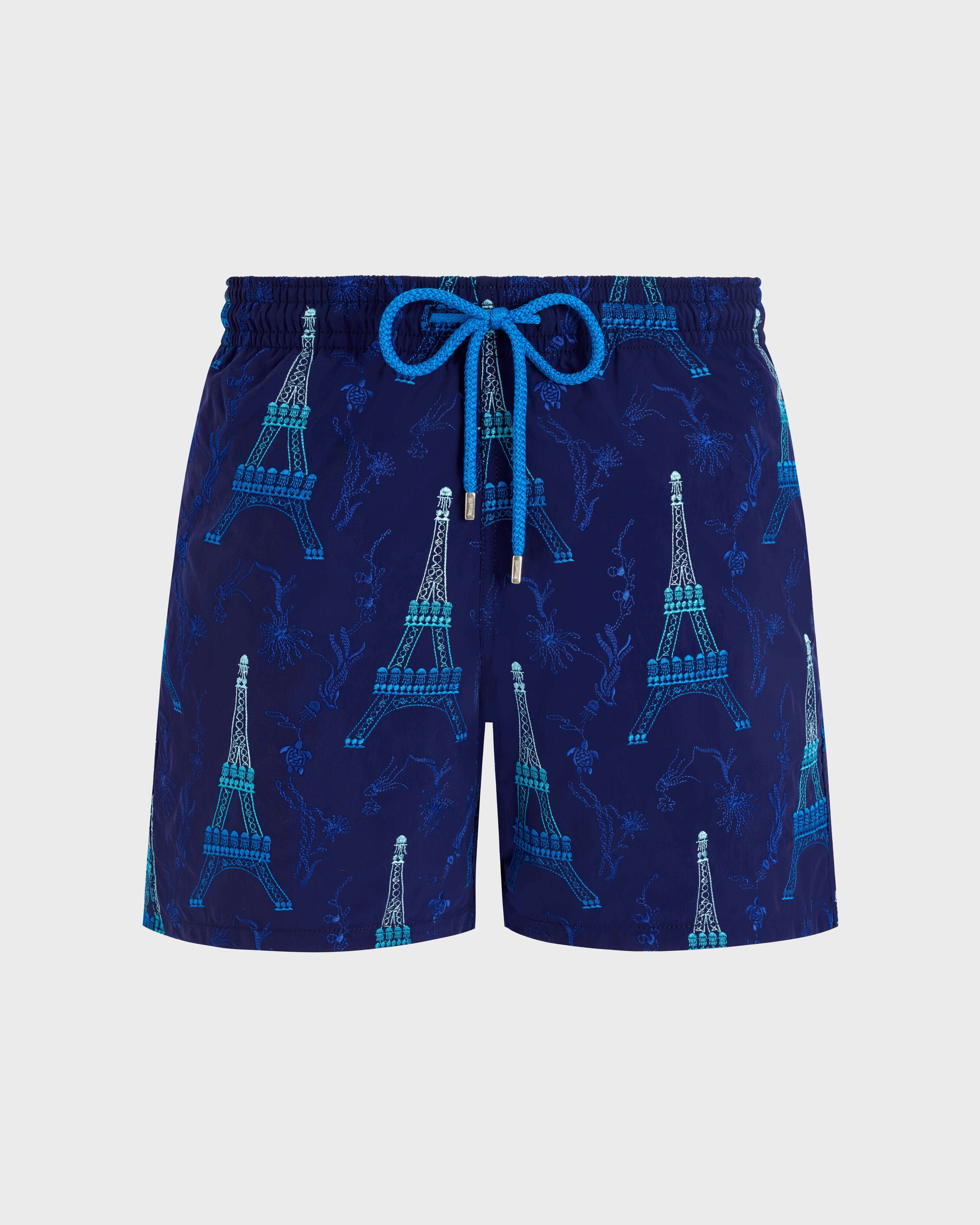 Maillot de bain homme brodé Poulpe Eiffel - Edition Limitée MINUIT front view