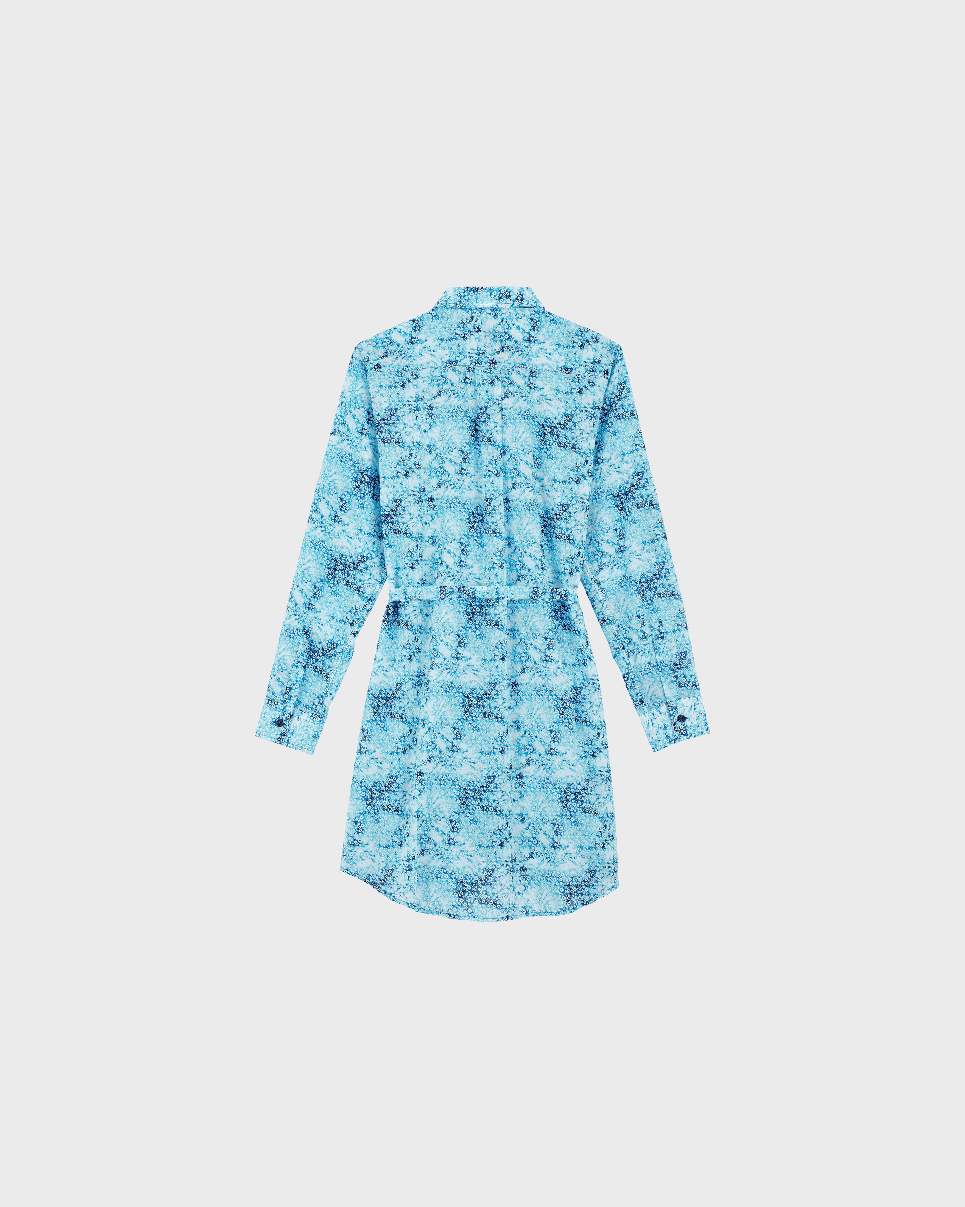 Vestido camisero de gasa de algodón con estampado Flowers Tieand Dye para mujer AZUL MARINO back view