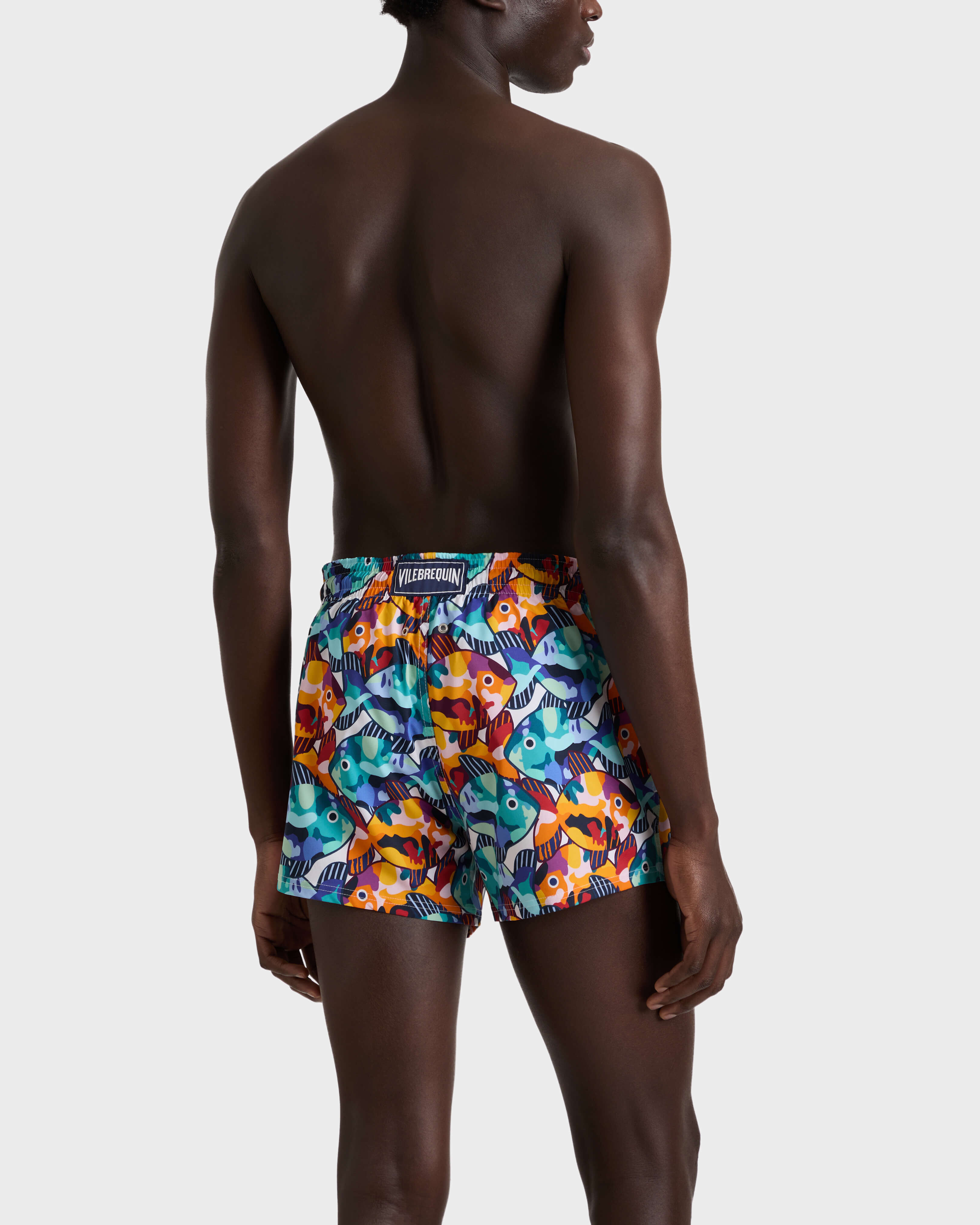Men Short Swim Shorts Pacu WHITE backworn view