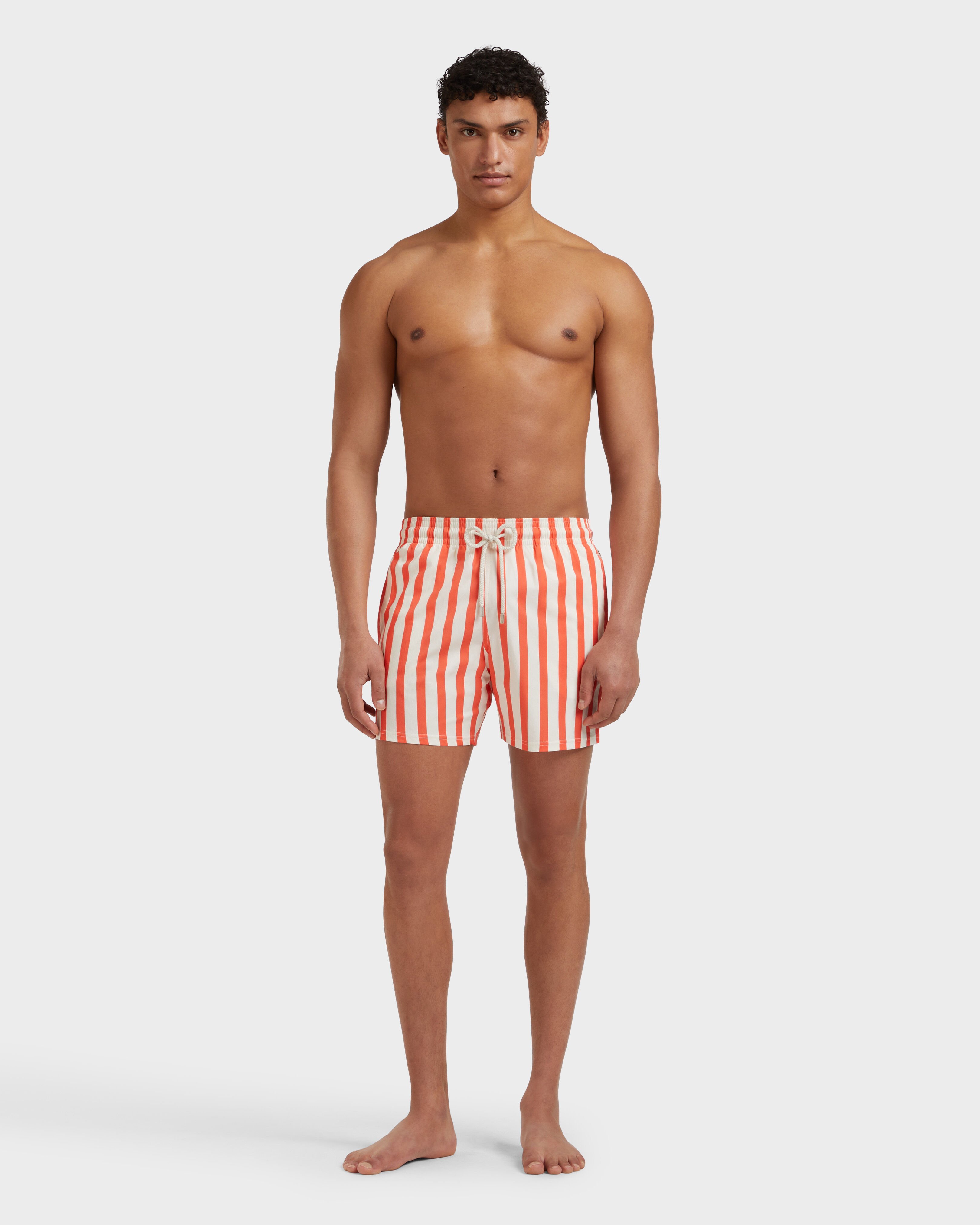 Men Stretch Short Swim Shorts Stripes - Vilebrequin x St Regis 066 frontworn view