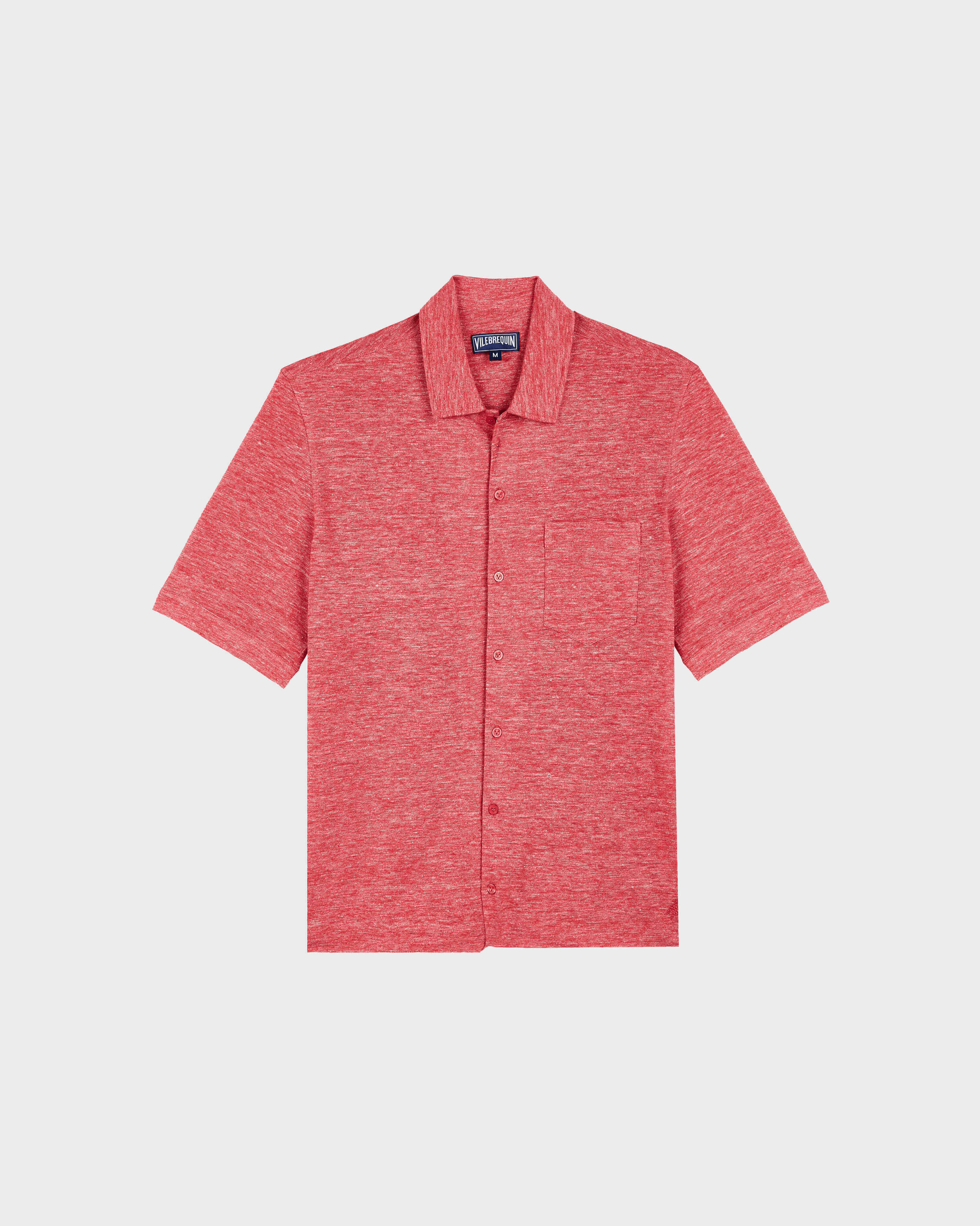 Linen Bowling Shirt Solid CHINA RED front view