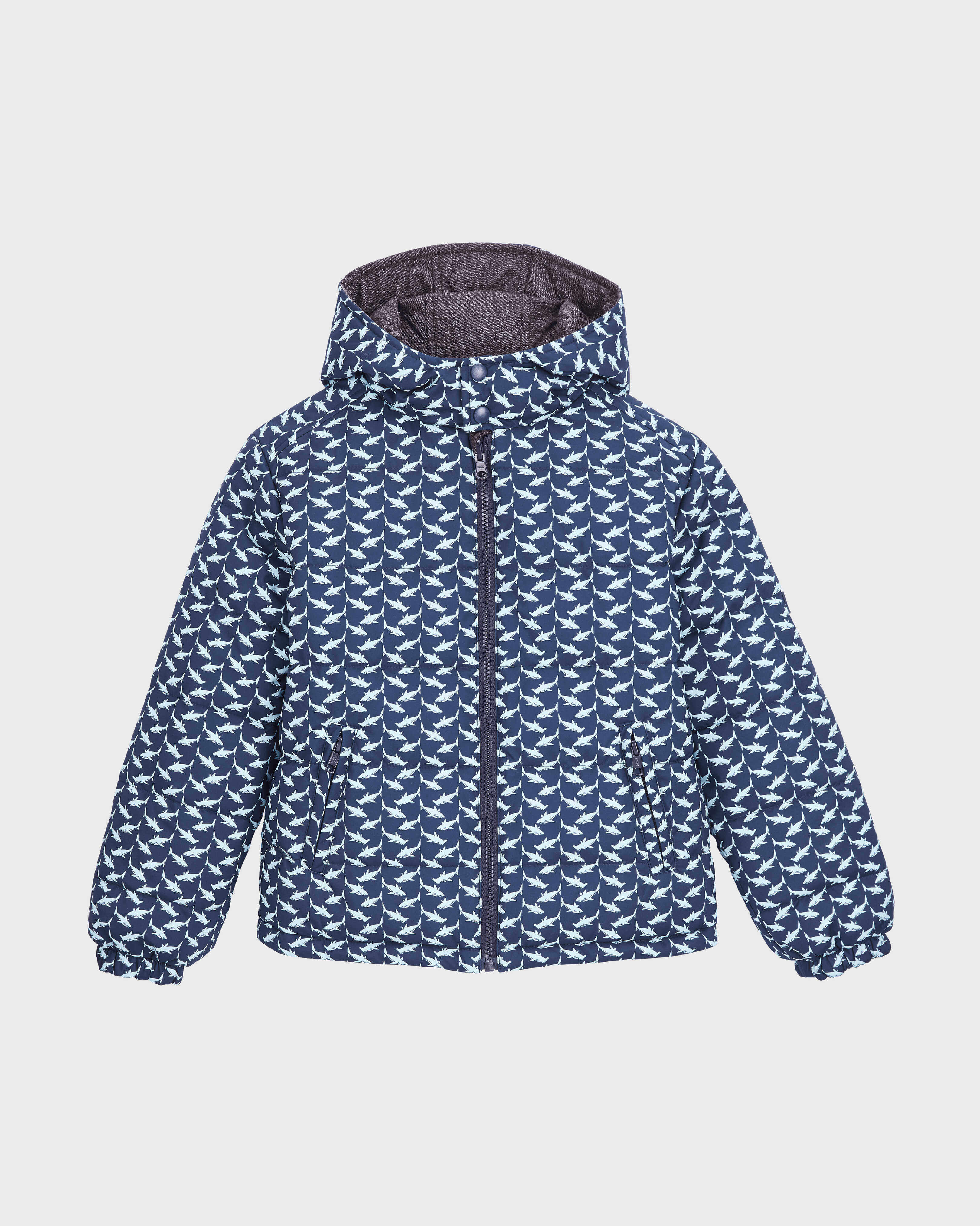 Boys Reversible Hooded Jacket Net Sharks NAVY front view
