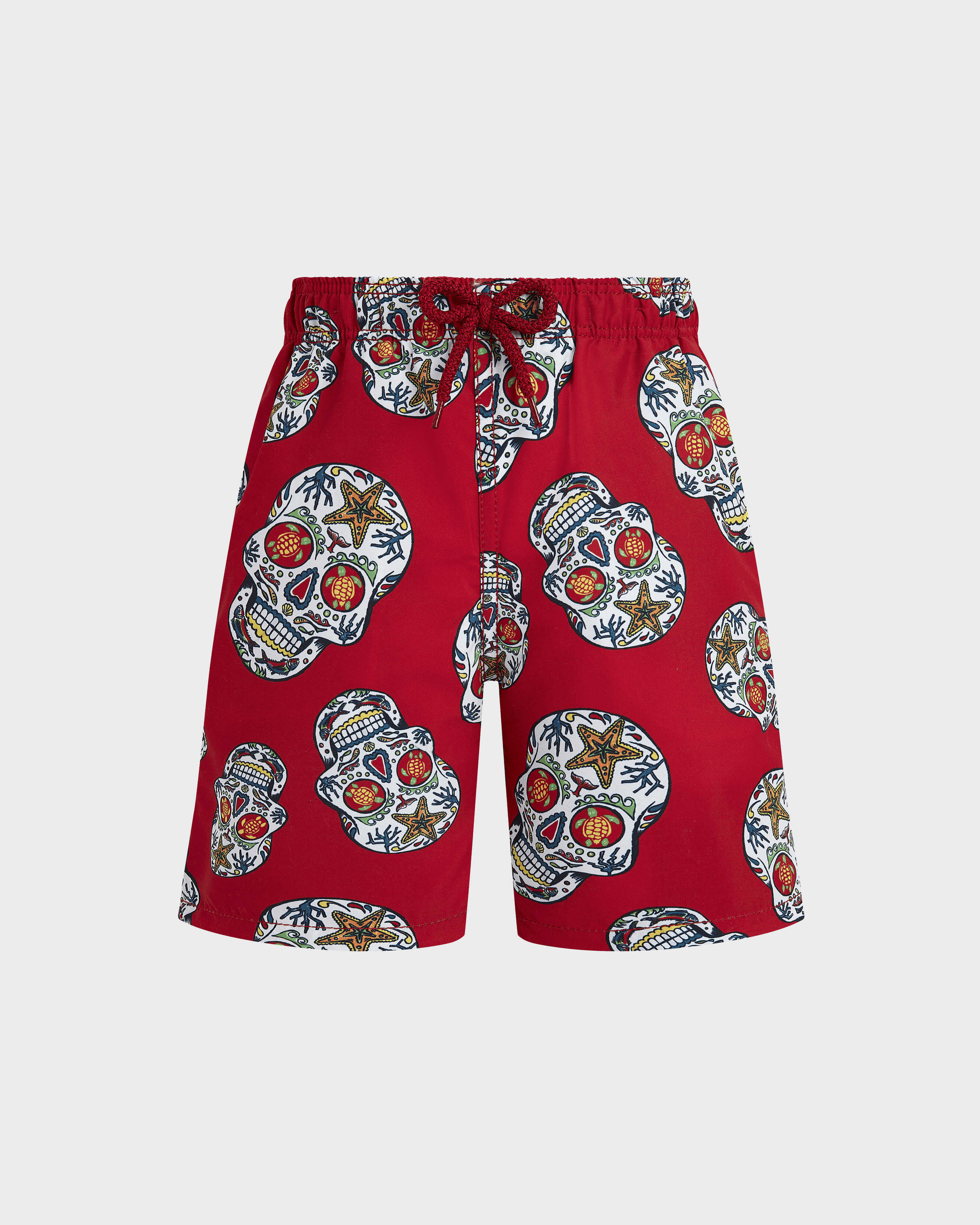 Boys Swim shorts Día de Muertos LIPSTICK front view