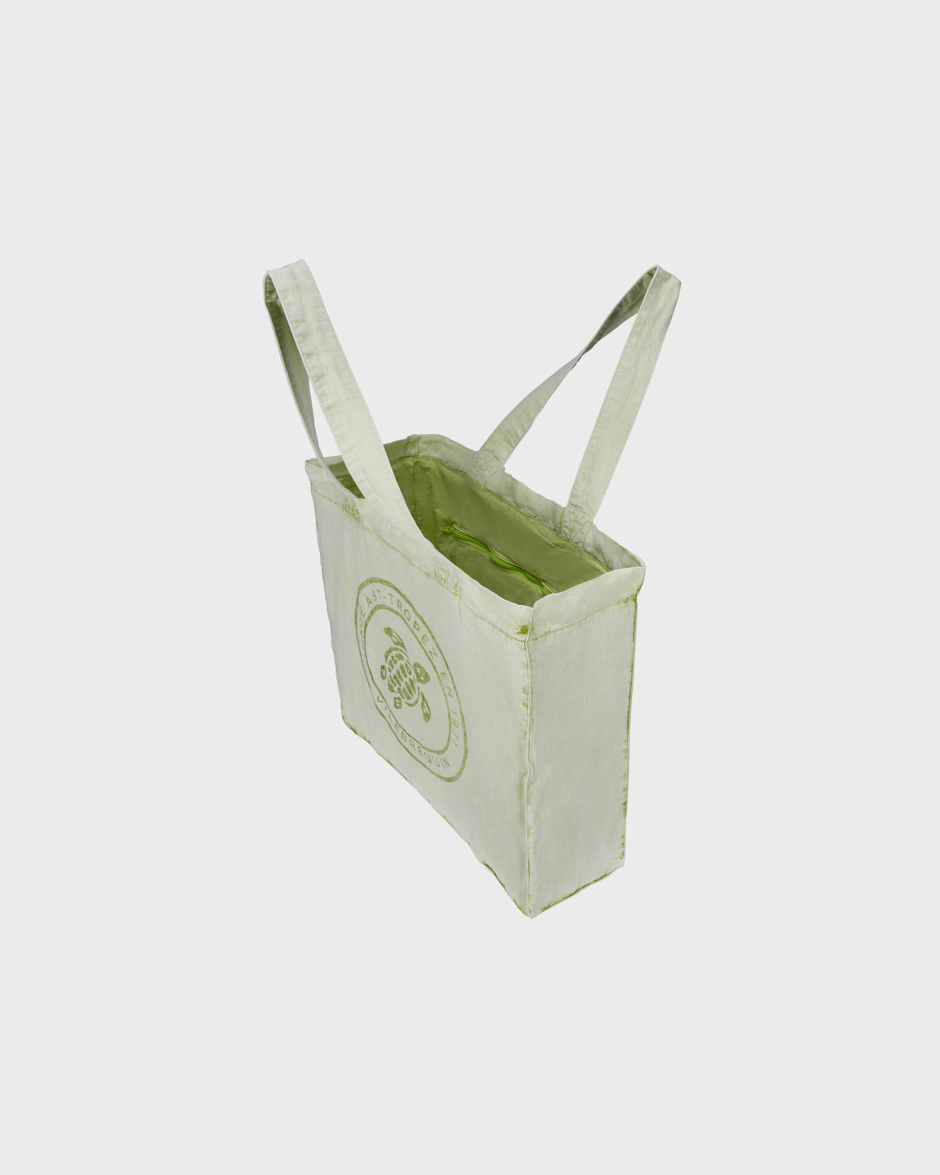 Unisex-Strandtasche aus Leinen mit Mineralfarbstoff LEMONGRASS frontworn view