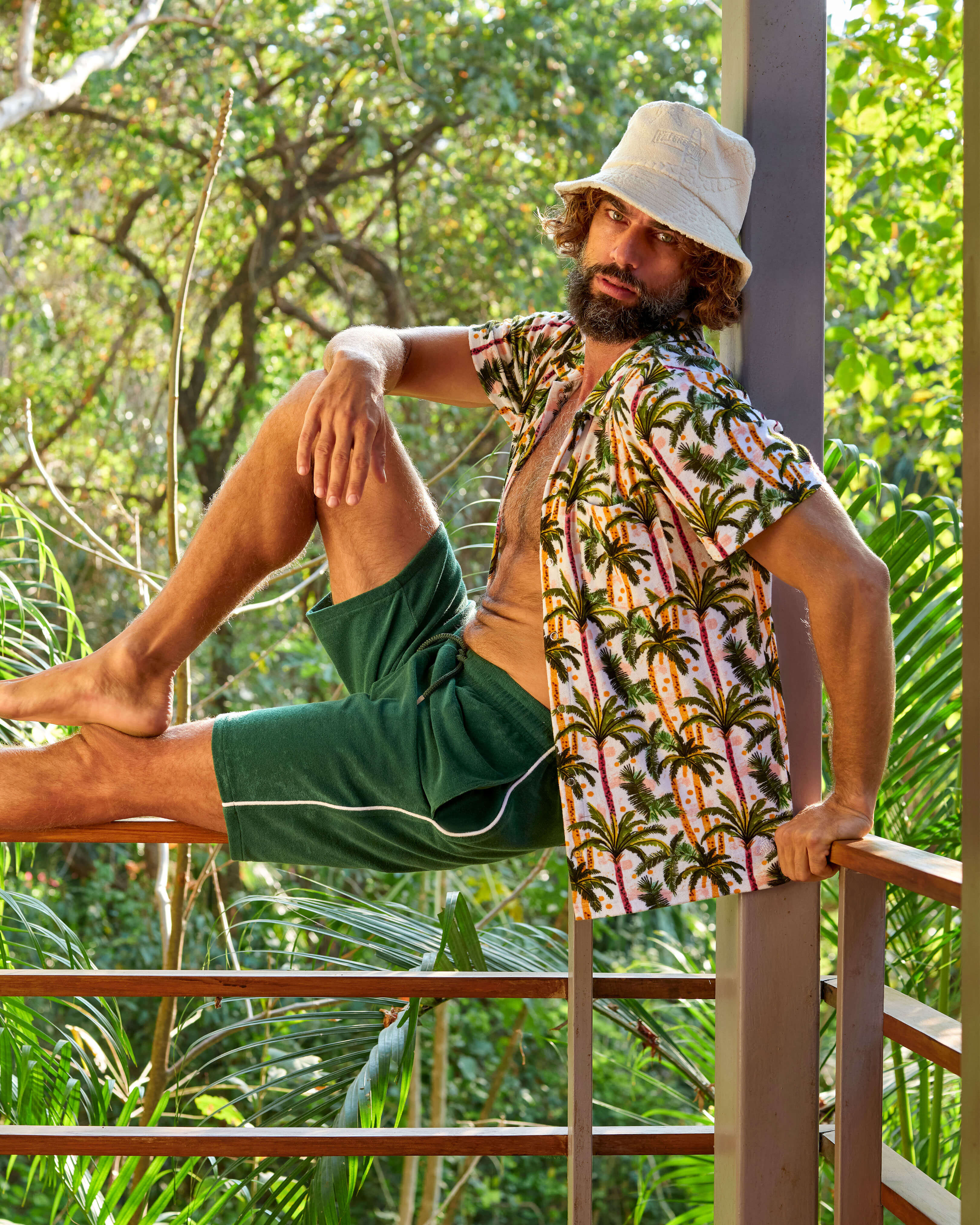 Men Terry Bowling Shirt Brazil Jungle WHITE lifestyle view