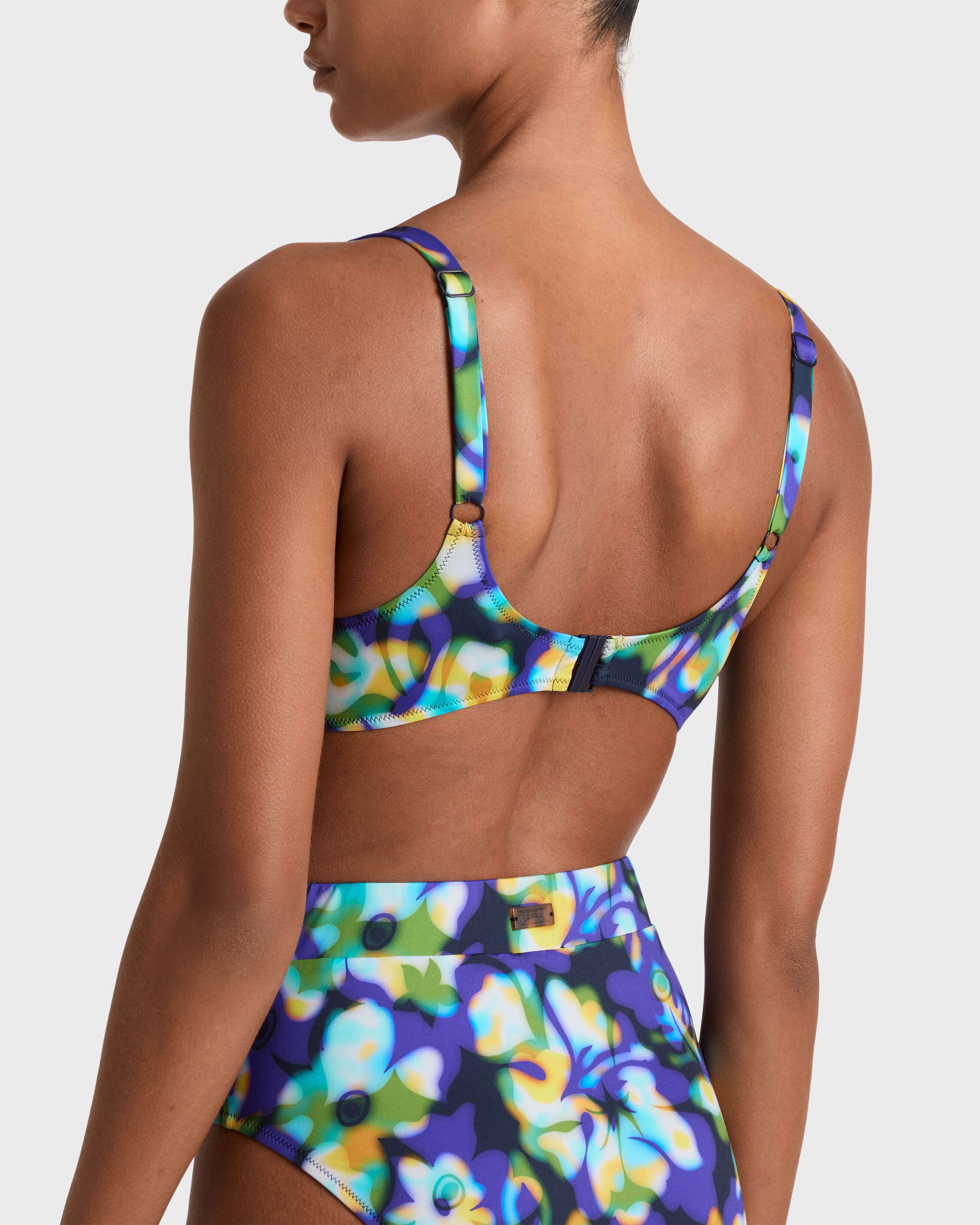Haut de maillot de bain avec armatures femme Frangipanier Trouble BLEU MARINE backworn view