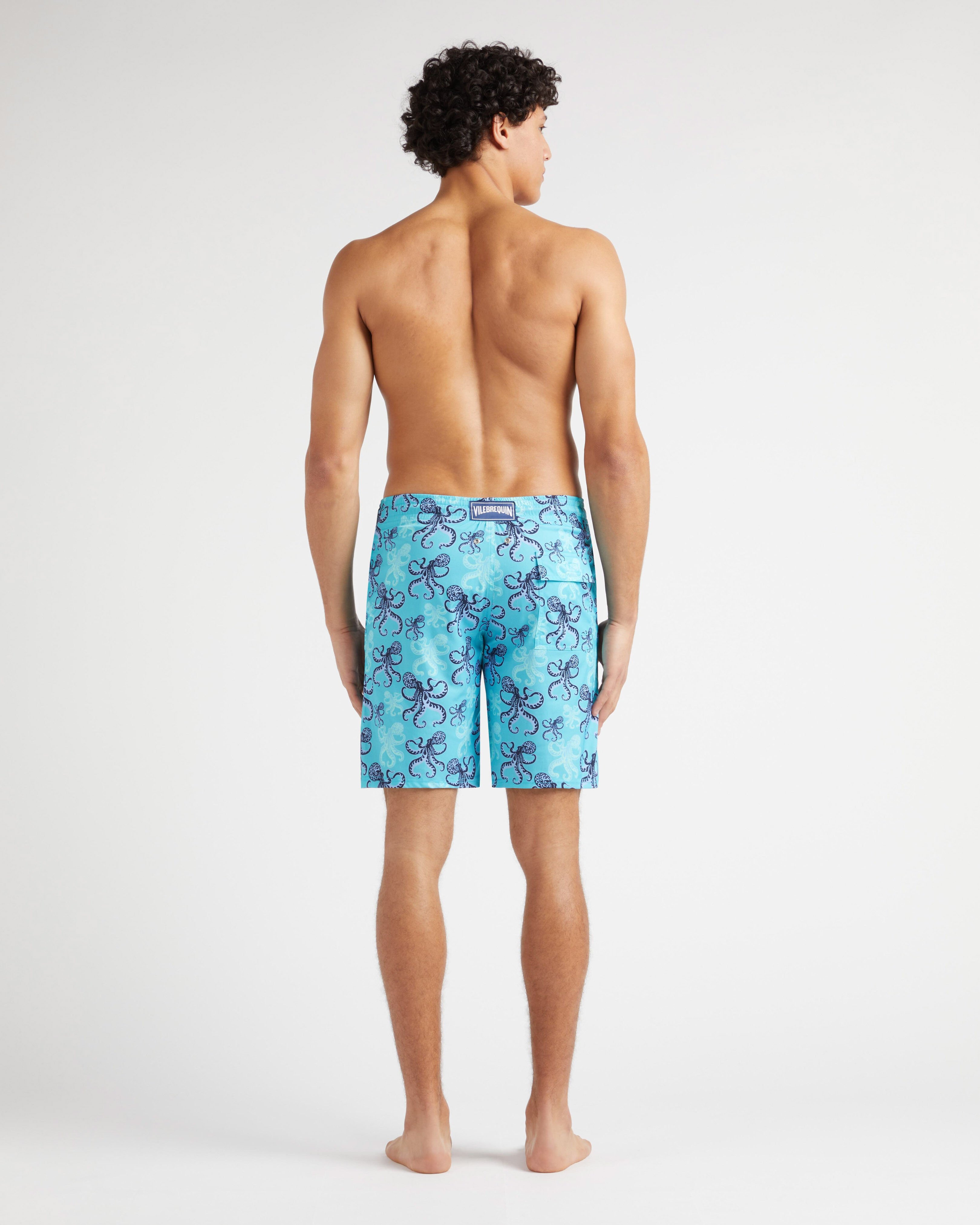 Men Stretch Long Swim Trunks Poulpes BORA BORA backworn view
