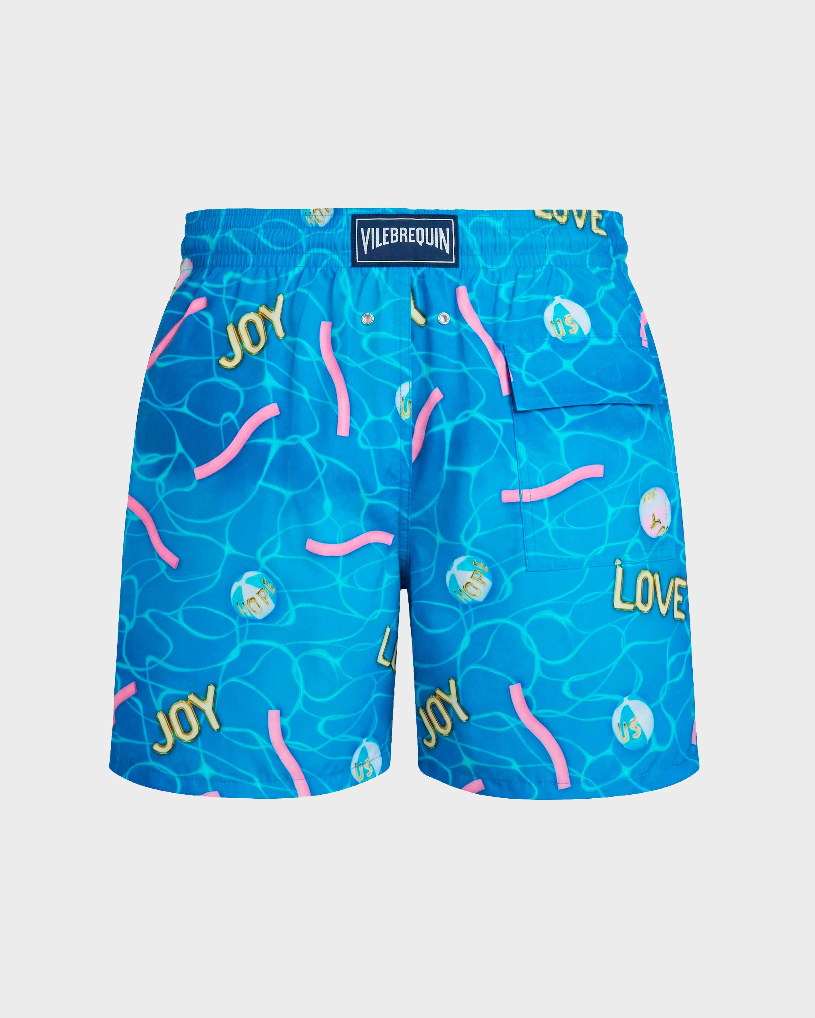 Men Stretch Short Swim Shorts Side Ways - Vilebrequin x Joel Mesler HAWAII BLUE back view