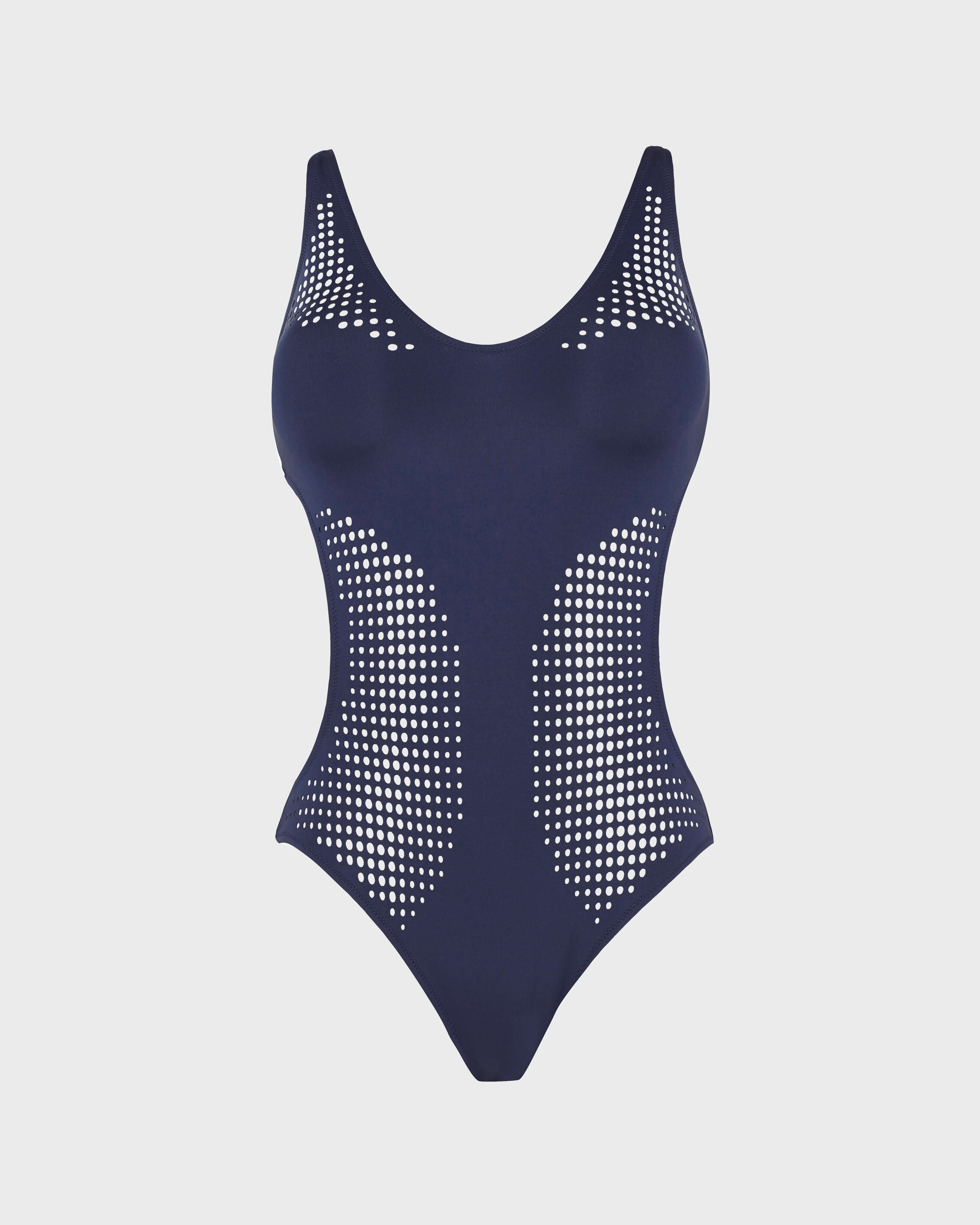 Women trikini one piece swimsuit Pois Lazer Cut BLU MARINE front view