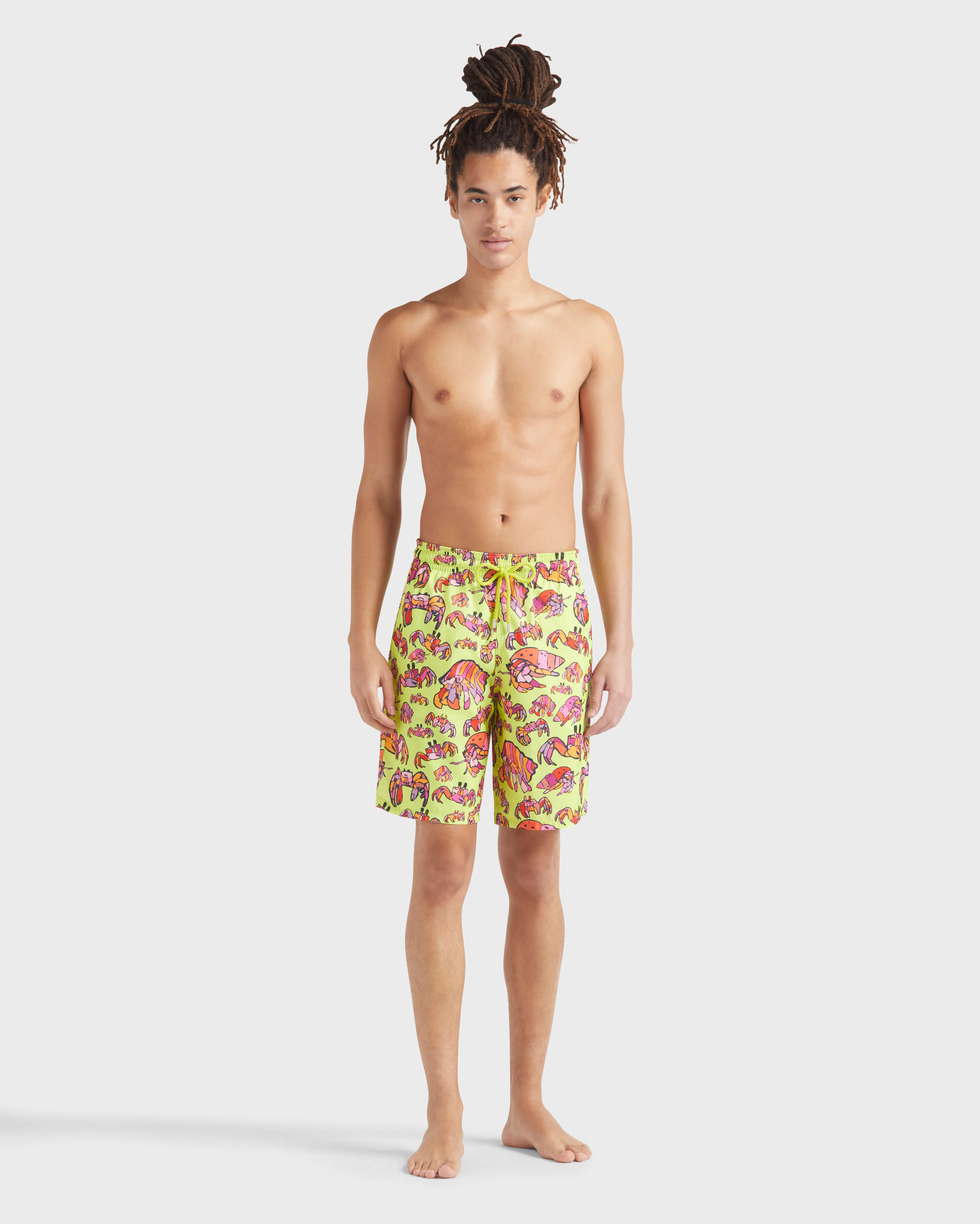 Men Long Ultra-light and packable Swim trunks Hermit Crabs CHARTREUSE frontworn view