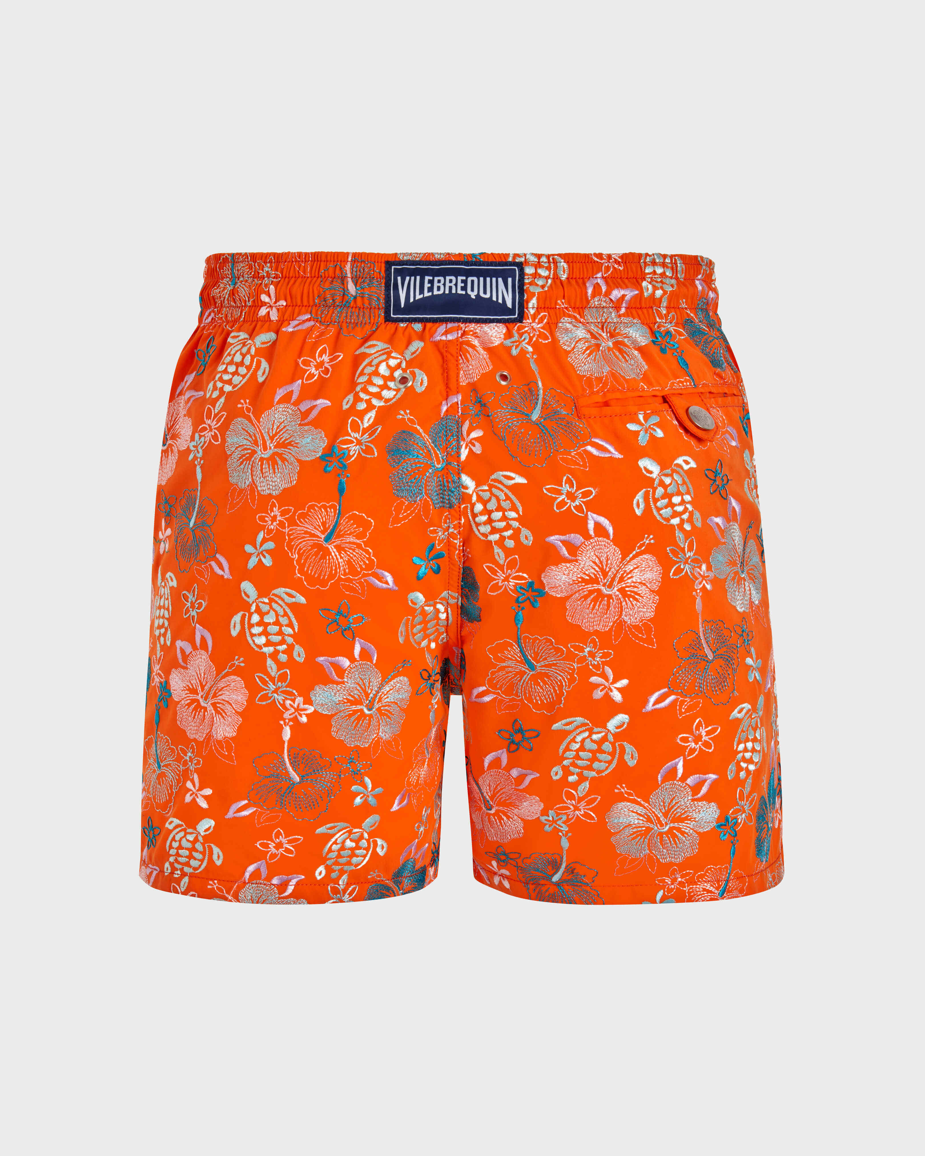 Men Swim Shorts Embroidered Tropical Turtles - Limited Edition APRICOT back view