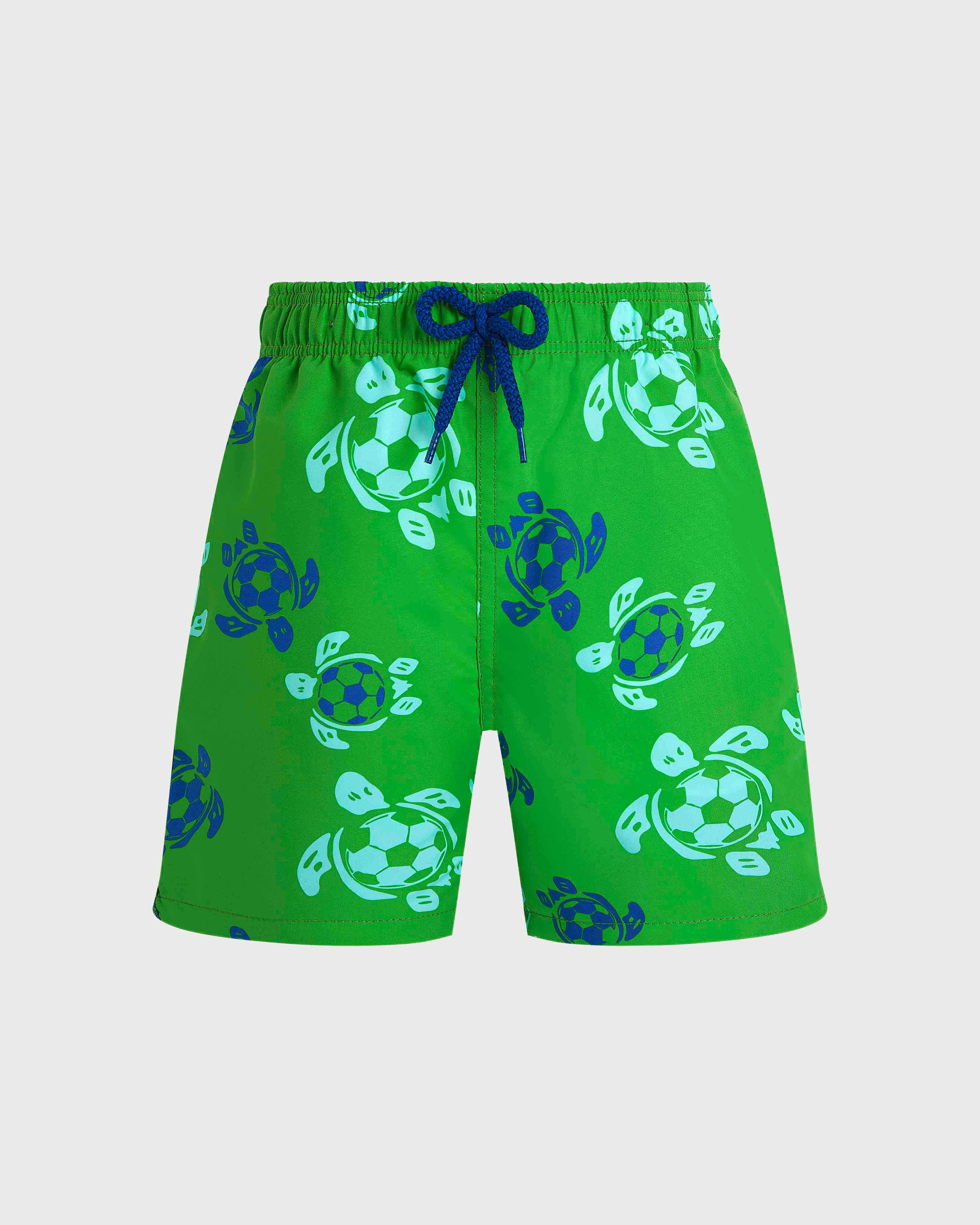 Boys Swim Trunks Soccer Turtles LASER front view