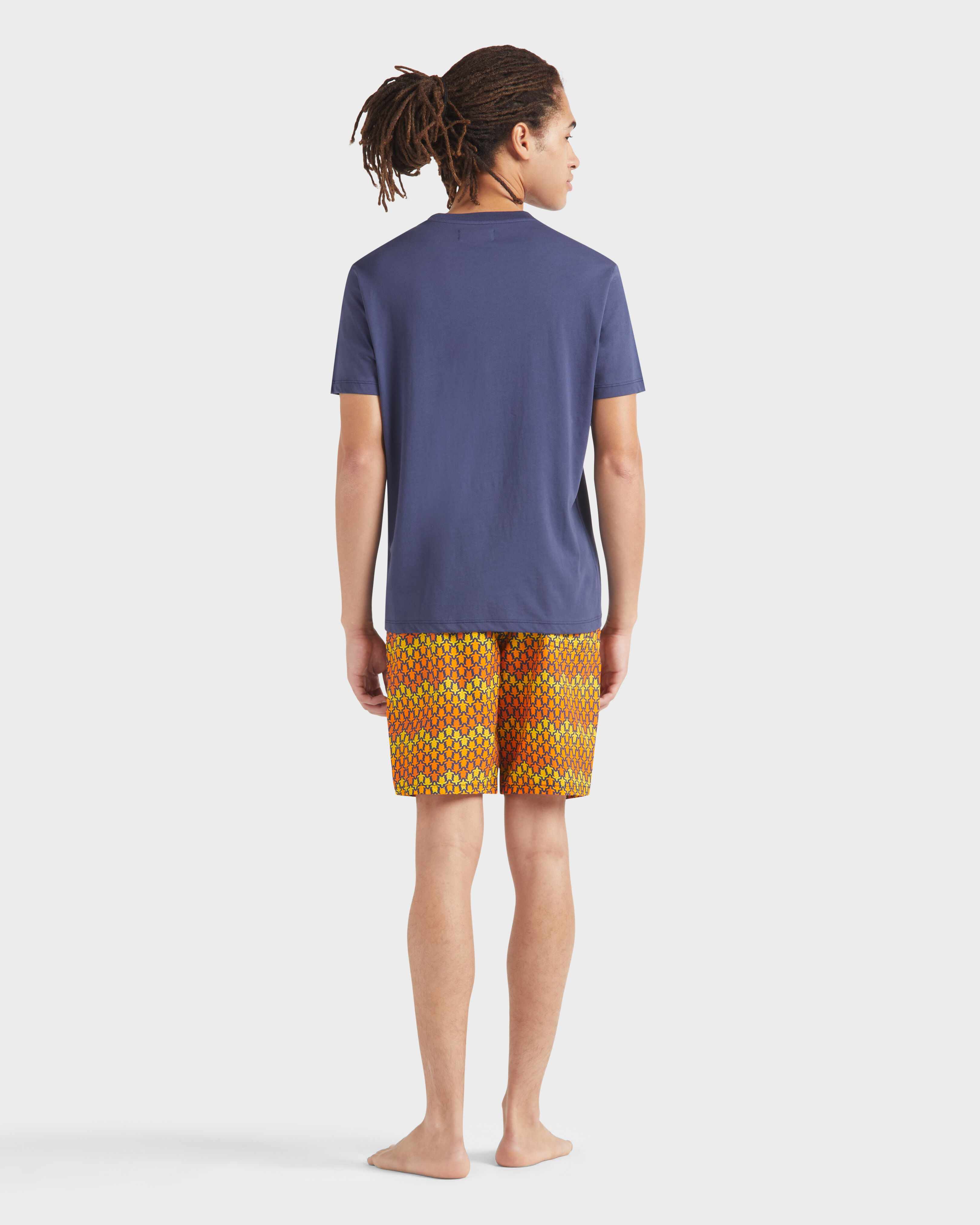 Men Cotton T-shirt Embroidered tone on tone Turtle NAVY backworn view