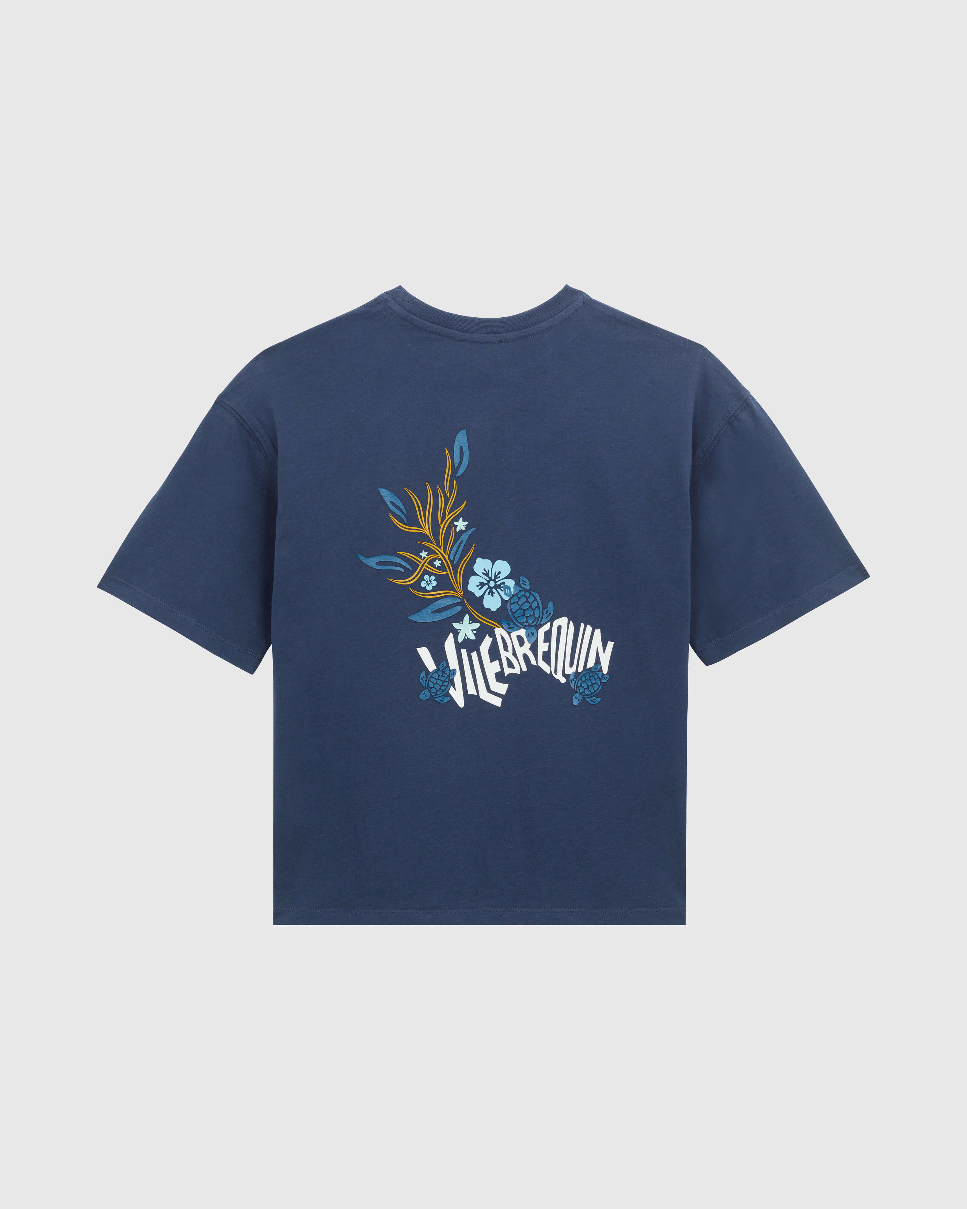 Boys Organic Cotton T-shirt back textured gummy logo NAVY back view