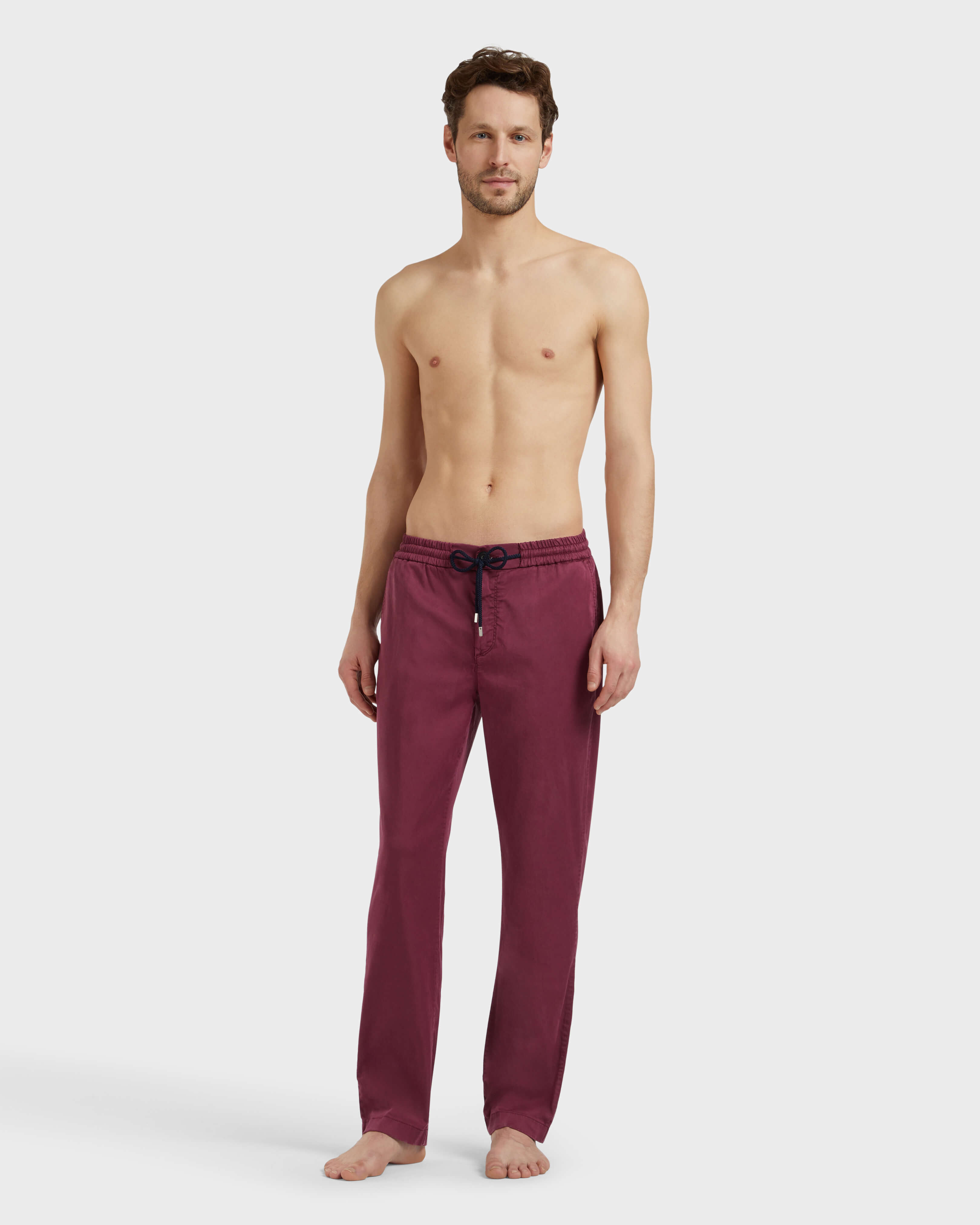Men Elastic waist Tencel Satin Pants BACCHUS frontworn view