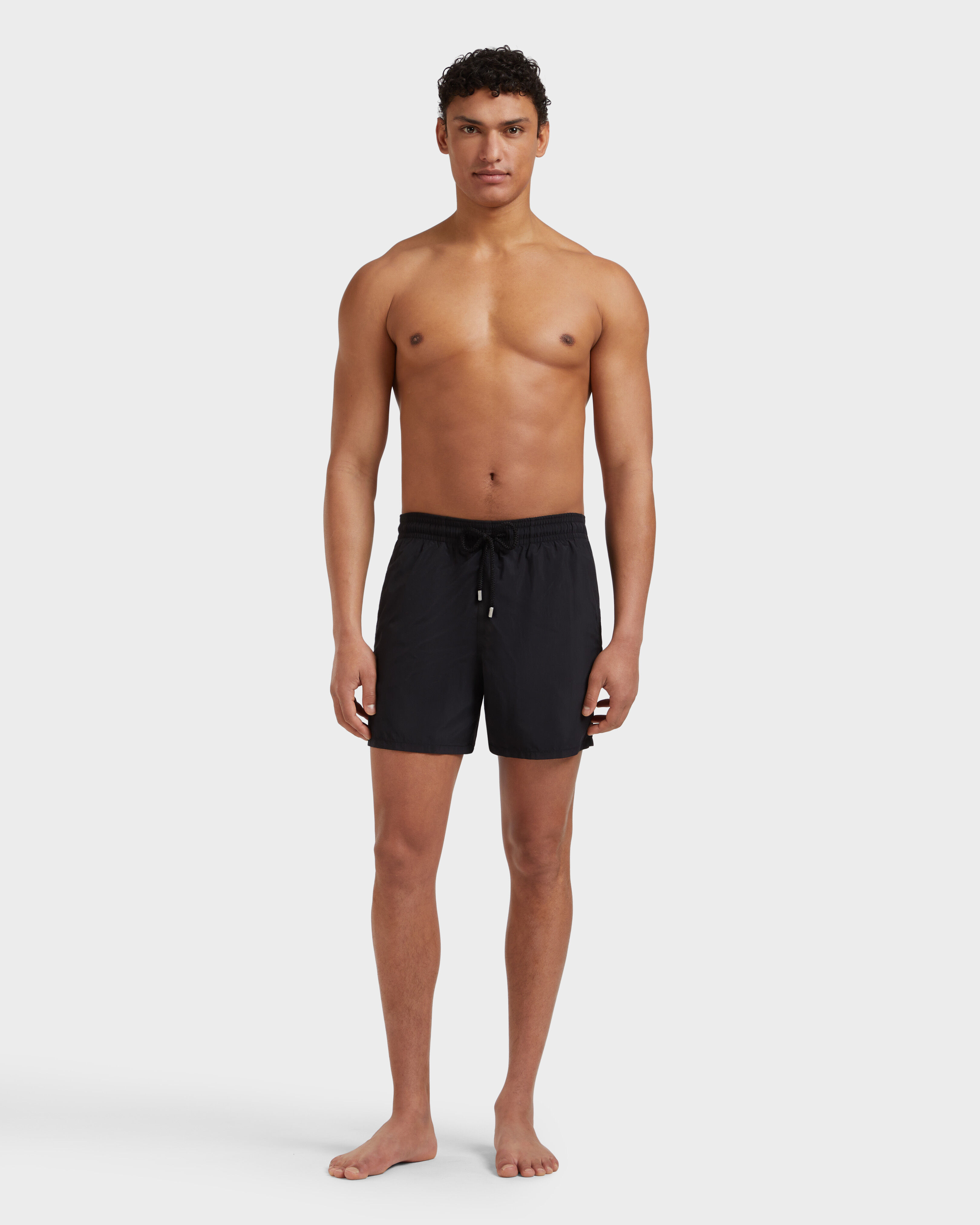 Men Swim Shorts Solid BLACK frontworn view