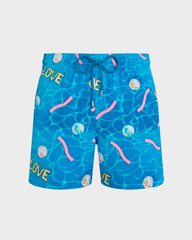 Vilebrequin - Men Stretch Short Swim Shorts Side Ways - Vilebrequin X Joel Mesler - Swimwear - Moorise - Blue - Size S