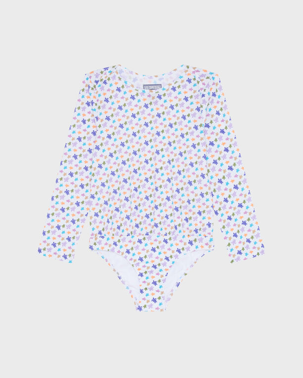 Vilebrequin Kids' Girls Rashguard One-piece Swimsuit Micro Ronde Des Tortues In White