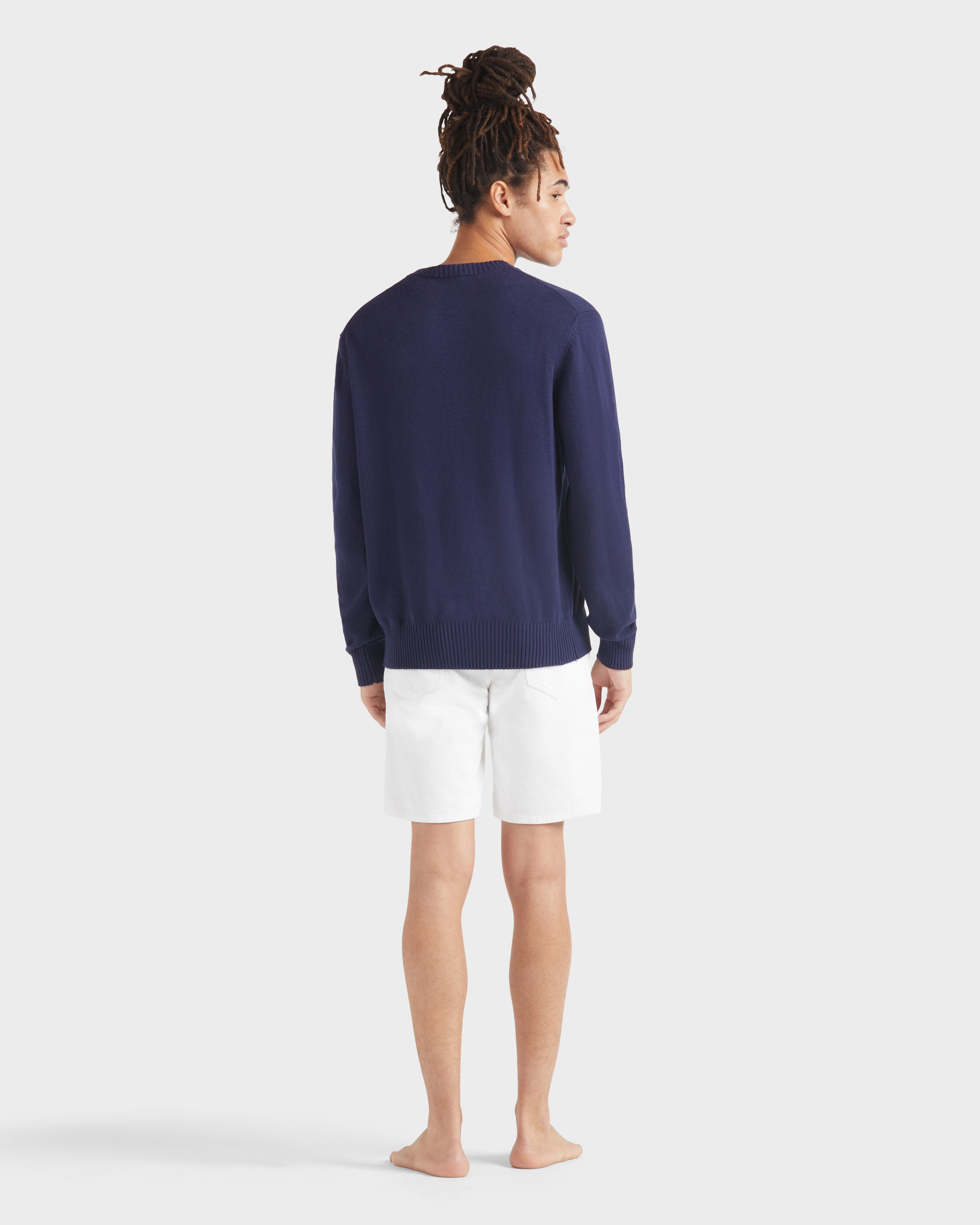Men Crewneck Cotton and Cashmere Sweater Turtle INK backworn view