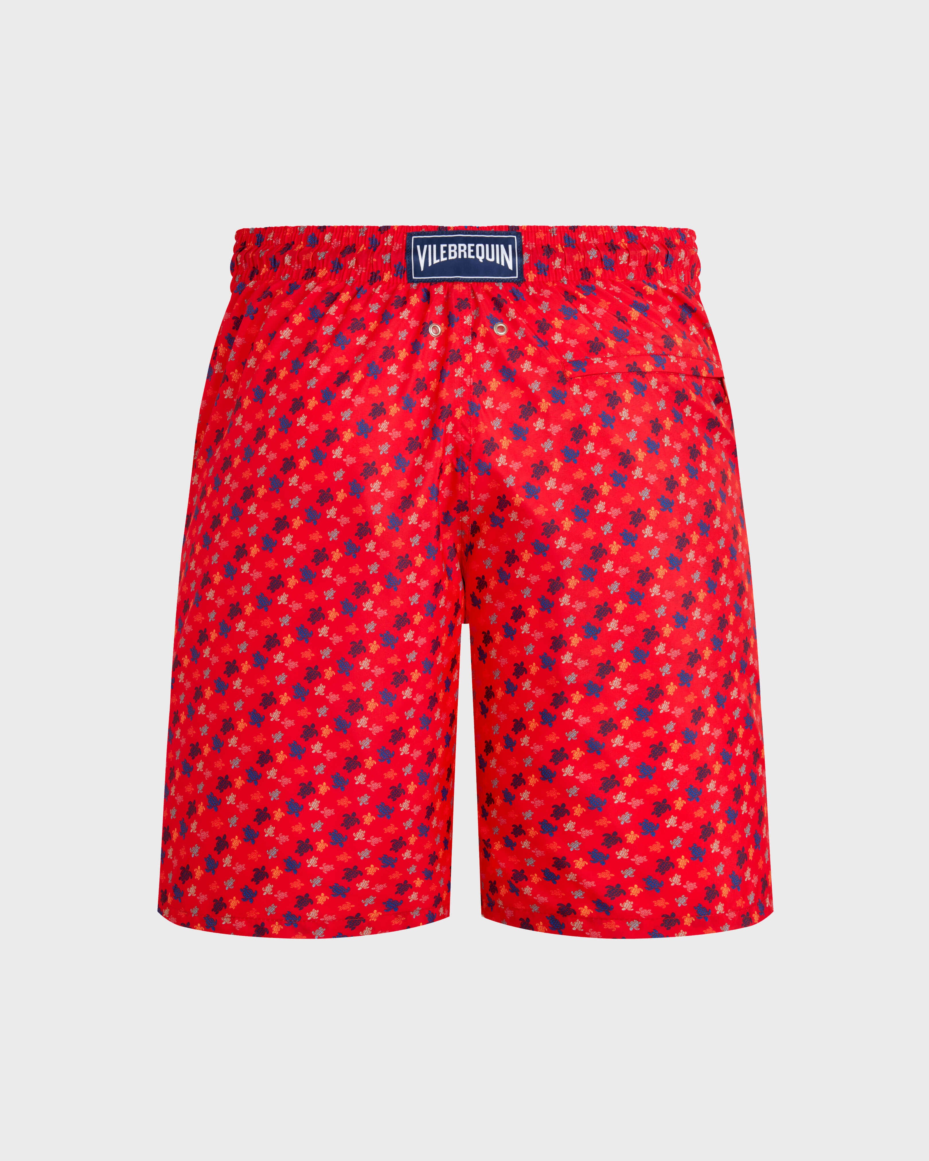 Men Long Ultra-Light and Packable Swim Shorts Micro Rondes des Tortues POPPY RED back view
