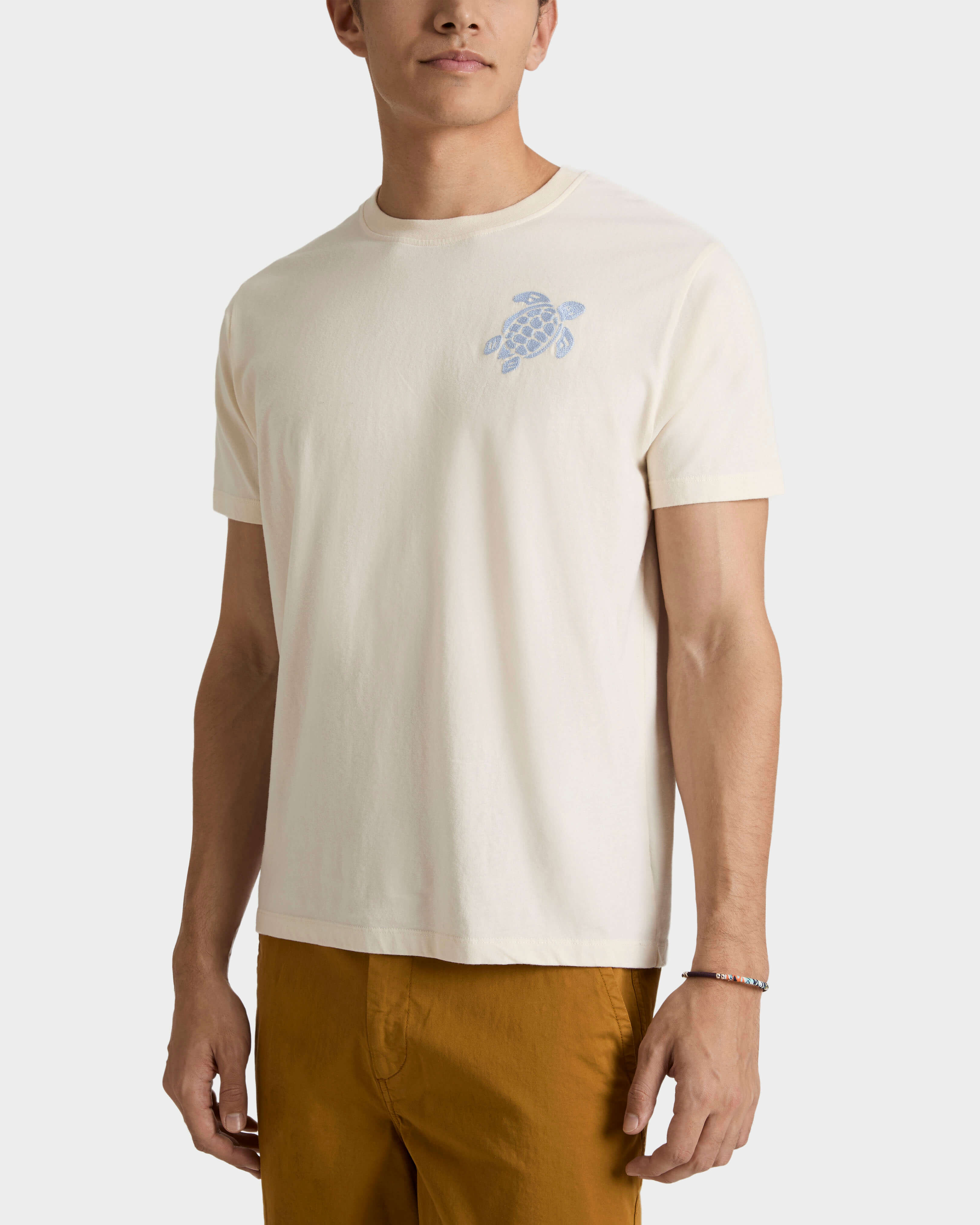 Camiseta de algodón orgánico con bordado Big Turtle para hombre OFF WHITE frontworn view