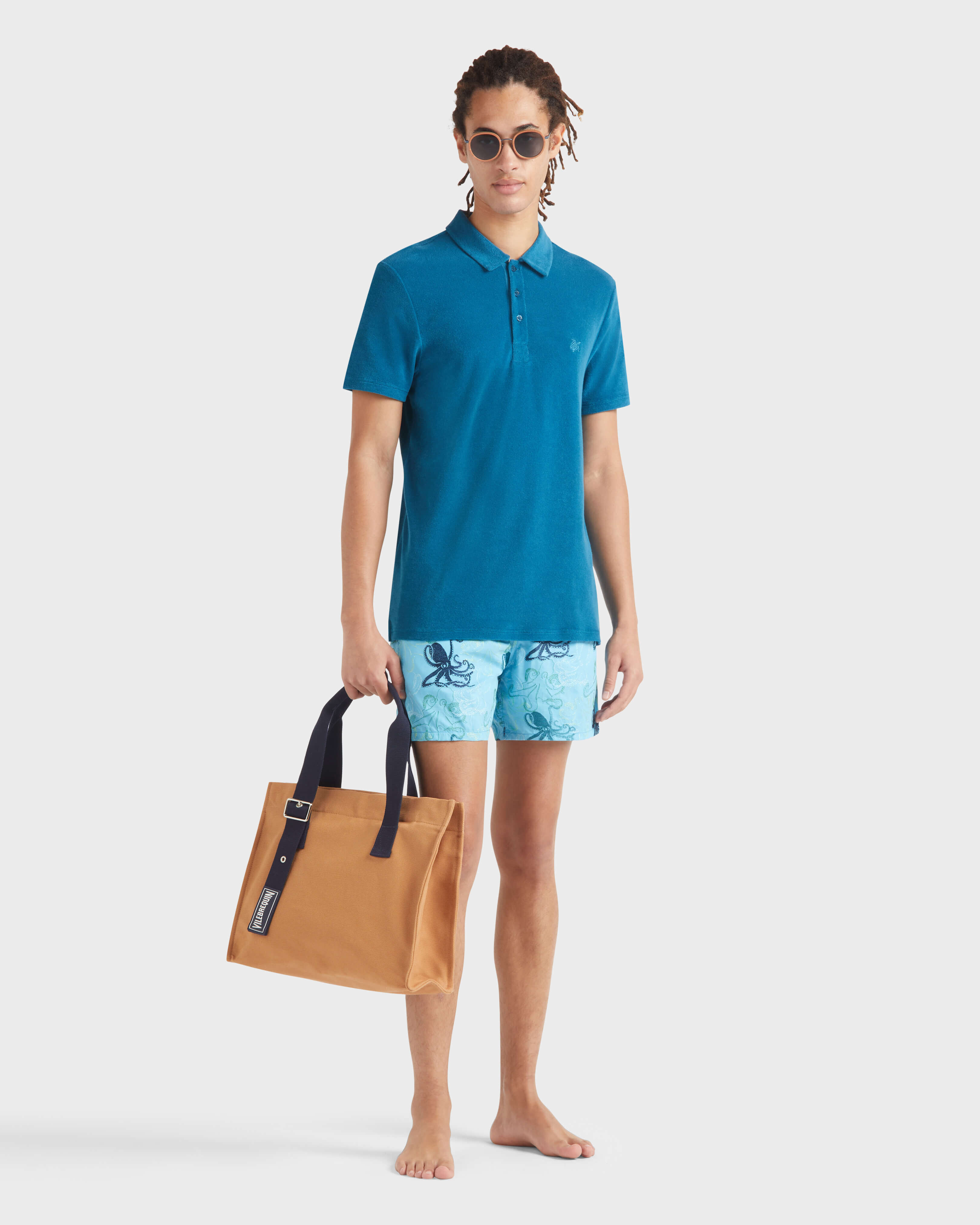 Men Terry Polo Shirt Solid PEACOCK supp1 view